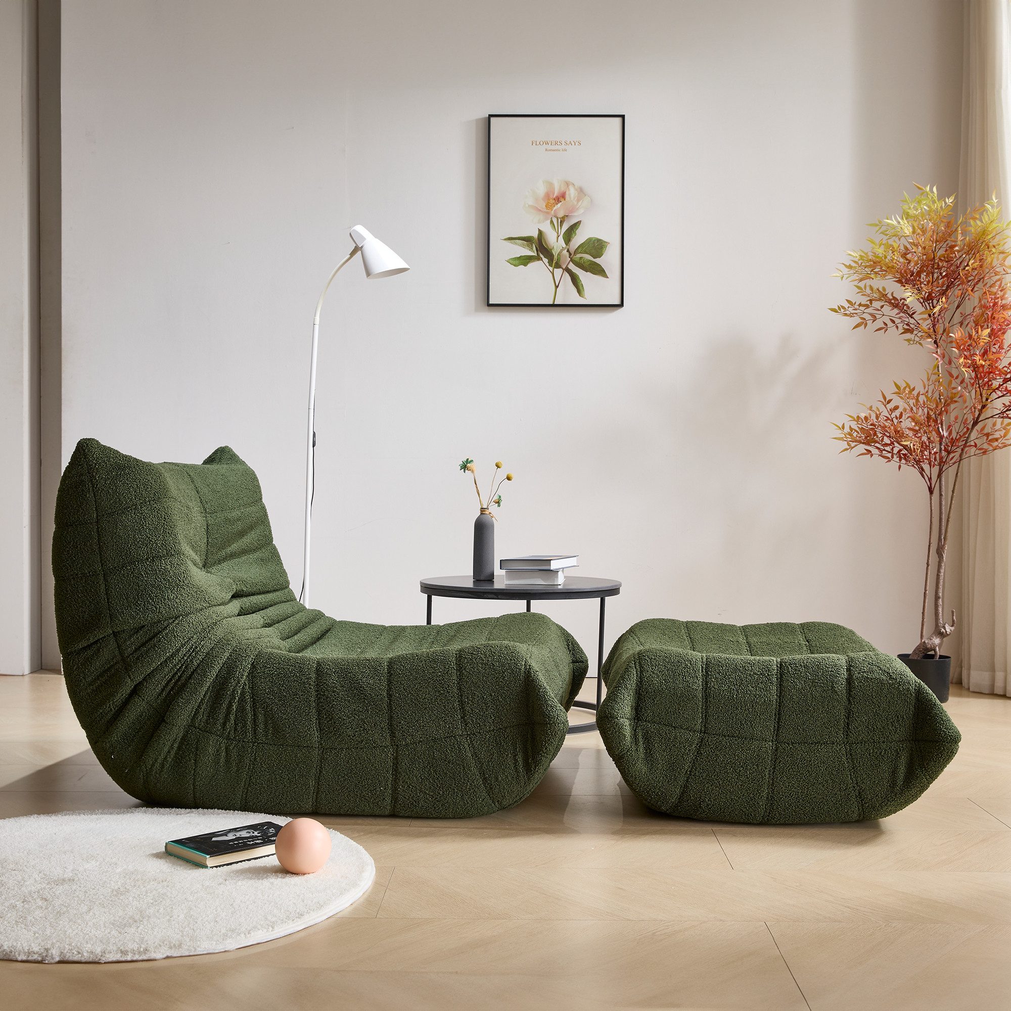HAUSS SPOLE Sitzsack Lazy Sofa mit Fußhocker, Wohnzimmer, modernes Design Grün (Relax-Sessel Lehnsessel mit Rückenstützung und Schaumstoffpolsterung, 2 St., Produkt als komprimierte Verpackung), Relaxsessel Polstermöbel