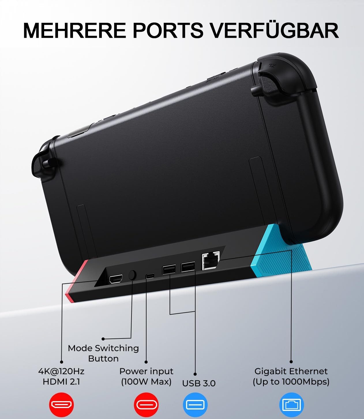 TUWENA Tragbare Switch 2 Dockingstation, 1000 Mbit Ethernet-Adapter, LAN-Dock Zubehör Nintendo (Ladestation mit 4K 120 Hz HDMI/Typ C/USB 3.0)