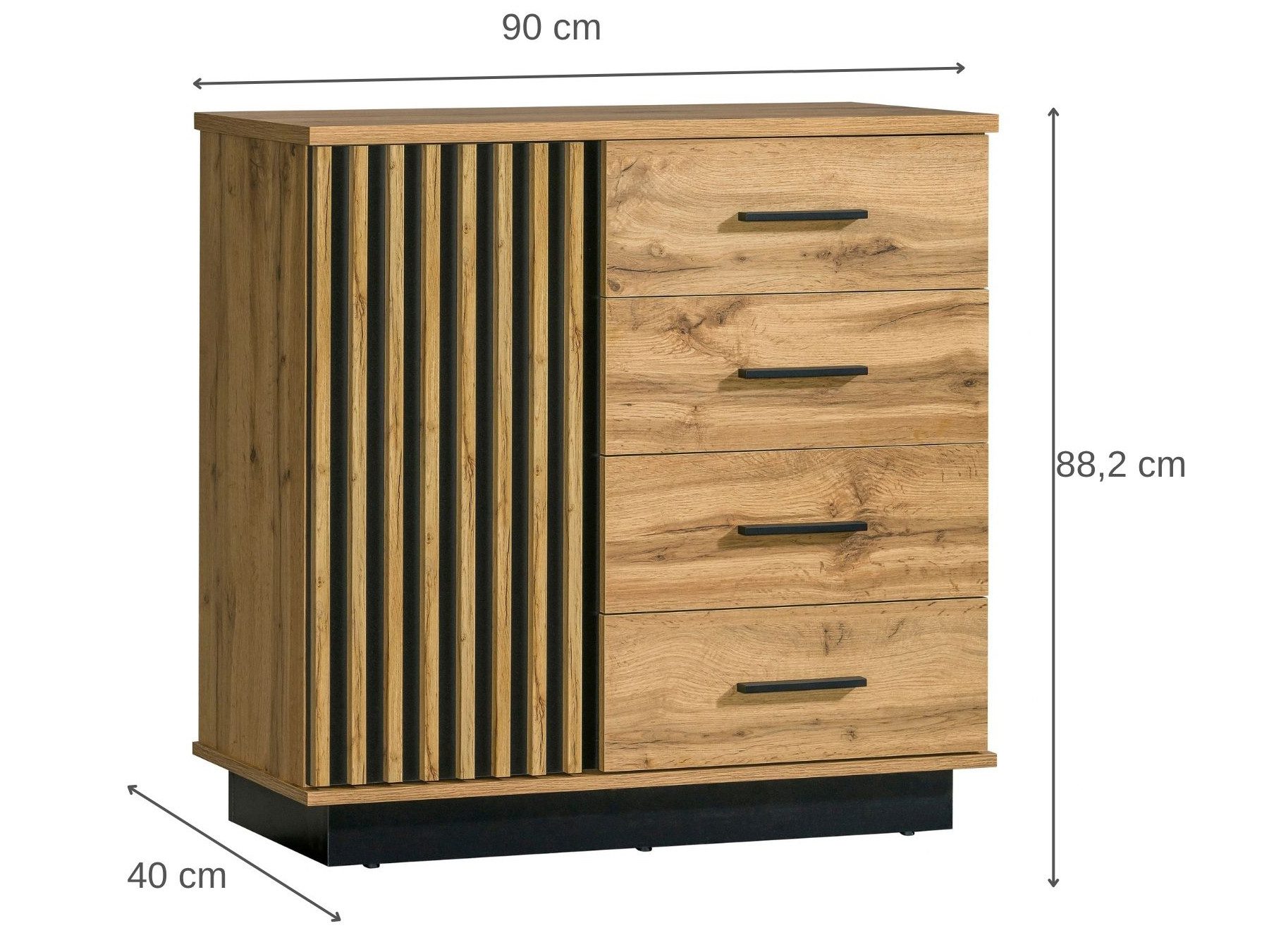 Beautysofa Kommode Lamelo mit 4 Schubladen und 1 Tür (Holzoptik Schwarz, Elegante Farbkombination), Lamellenfront – Bild 3 von 5