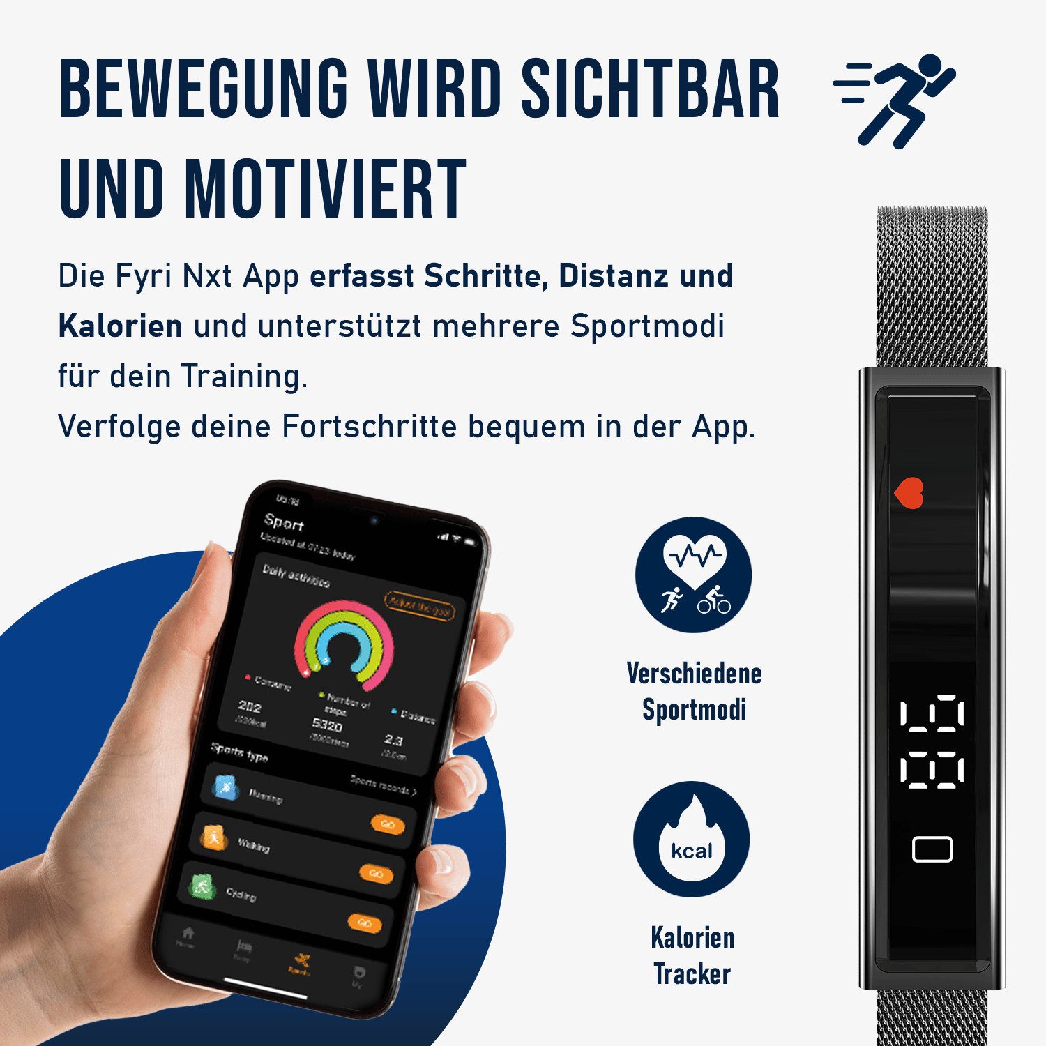 fontastic Fitness-Tracker Luxis Smart Armband mit Pulsmesser, Schlaftracker & App (Fitness Tracker, Magnet-Ladekabel, Silikon Wechselarmband), Fitness Tracker,  – Bild 5 von 5