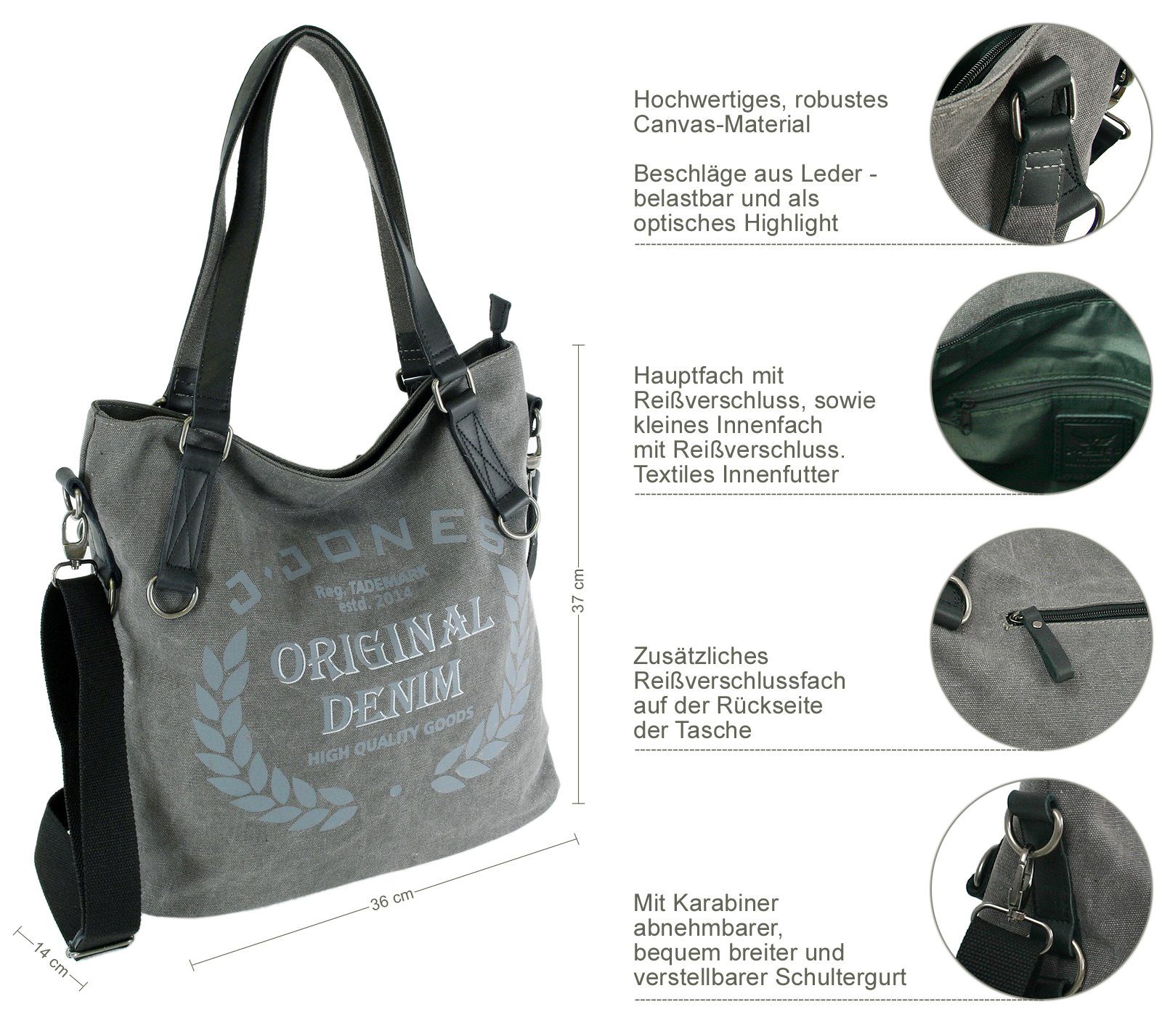 J JONES JENNIFER JONES Shopper Große Damen Umhängetasch aus Canvas - Vintag günstig online kaufen