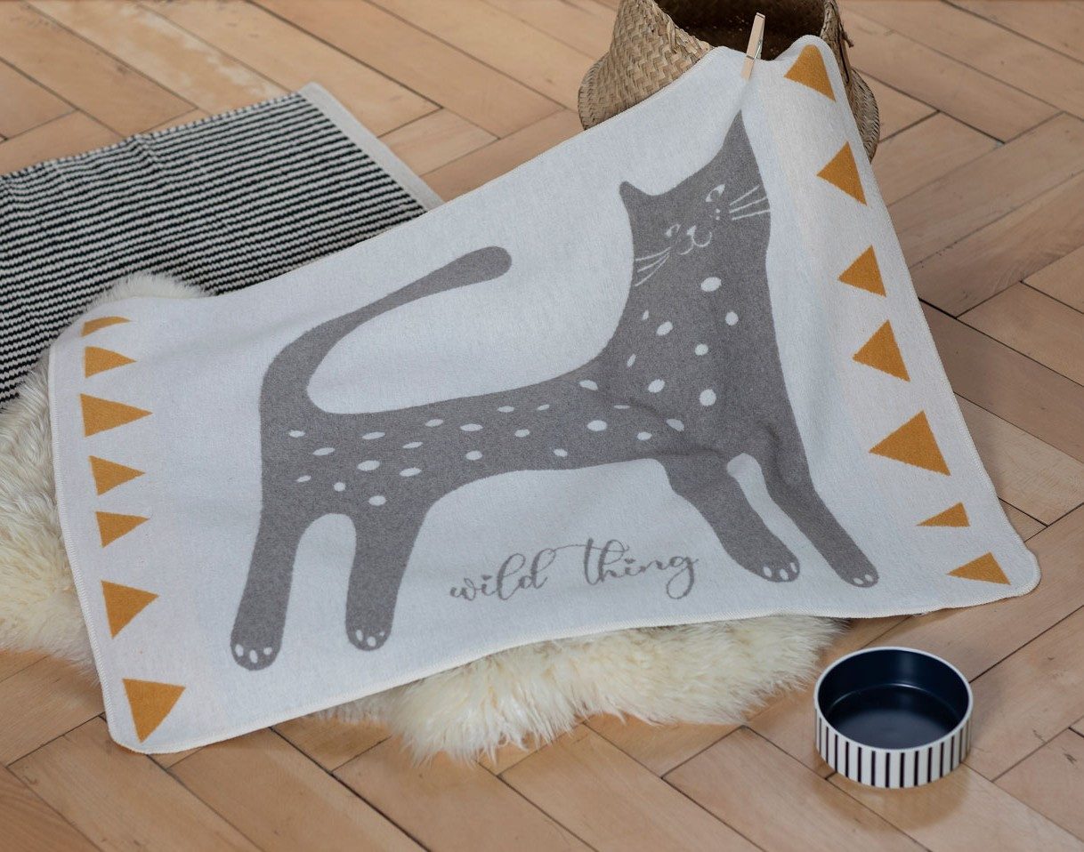 DAVID FUSSENEGGER Tierdecke Katzendecke 'Wild Thing' 70 x 90 cm Rohweiß- Beige