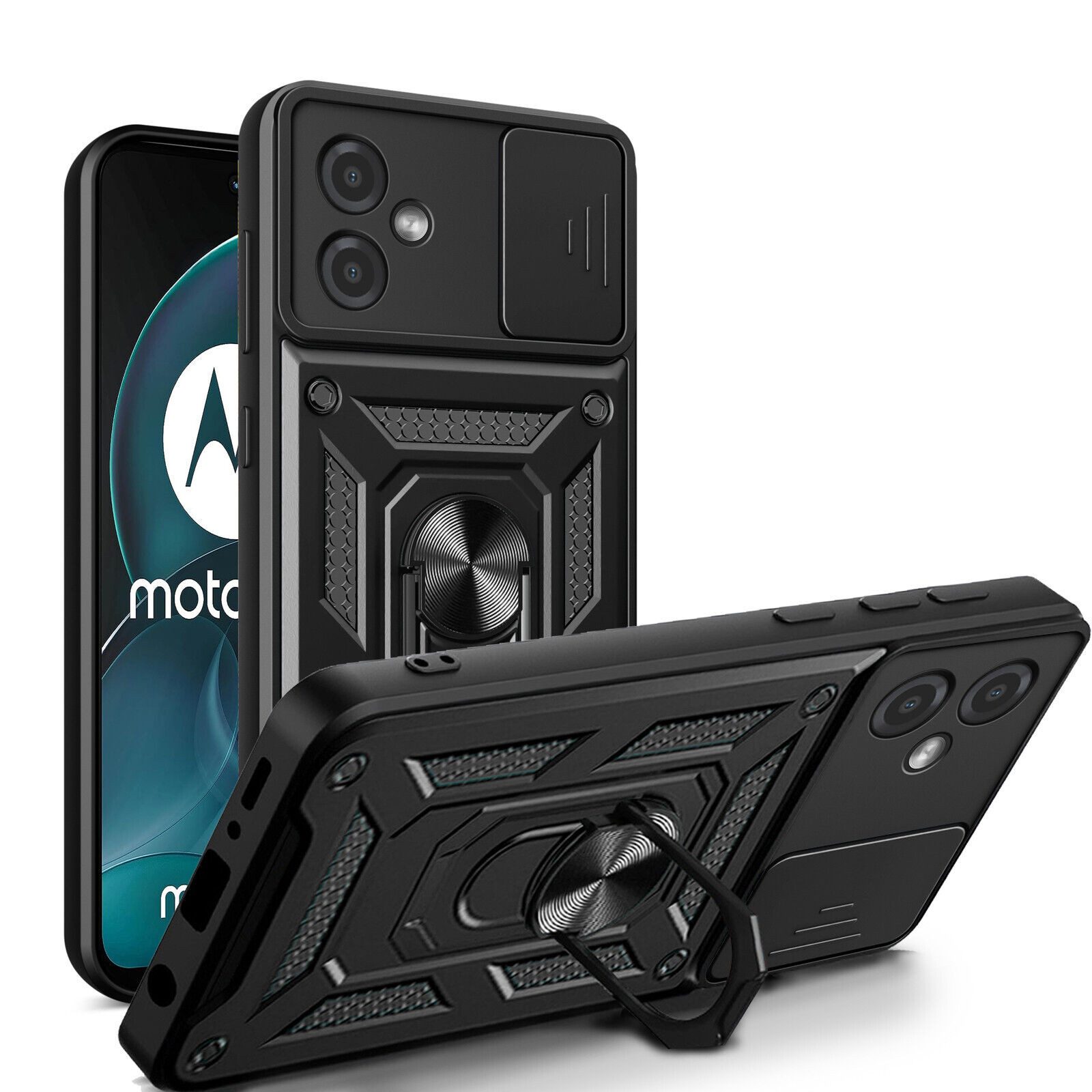 betterfon Handyhülle Panzerhülle für Motorola Moto G14 mit Kameraschutz & Ringhalter, Outdoorhülle mit Smartstand und Silikonkern
