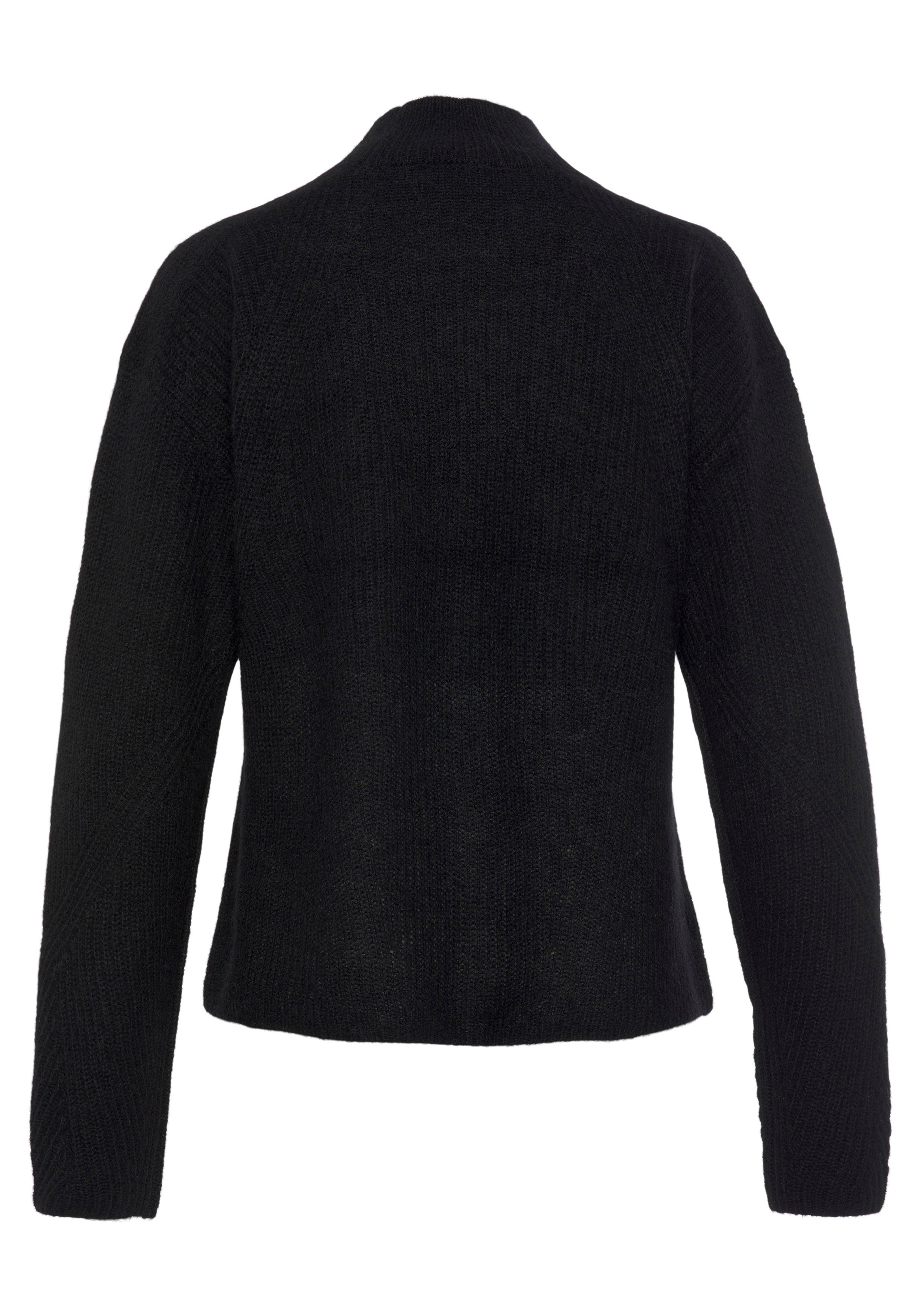 BOSS ORANGE Strickpullover C_Fagda Stehkragen Black mit geripptem