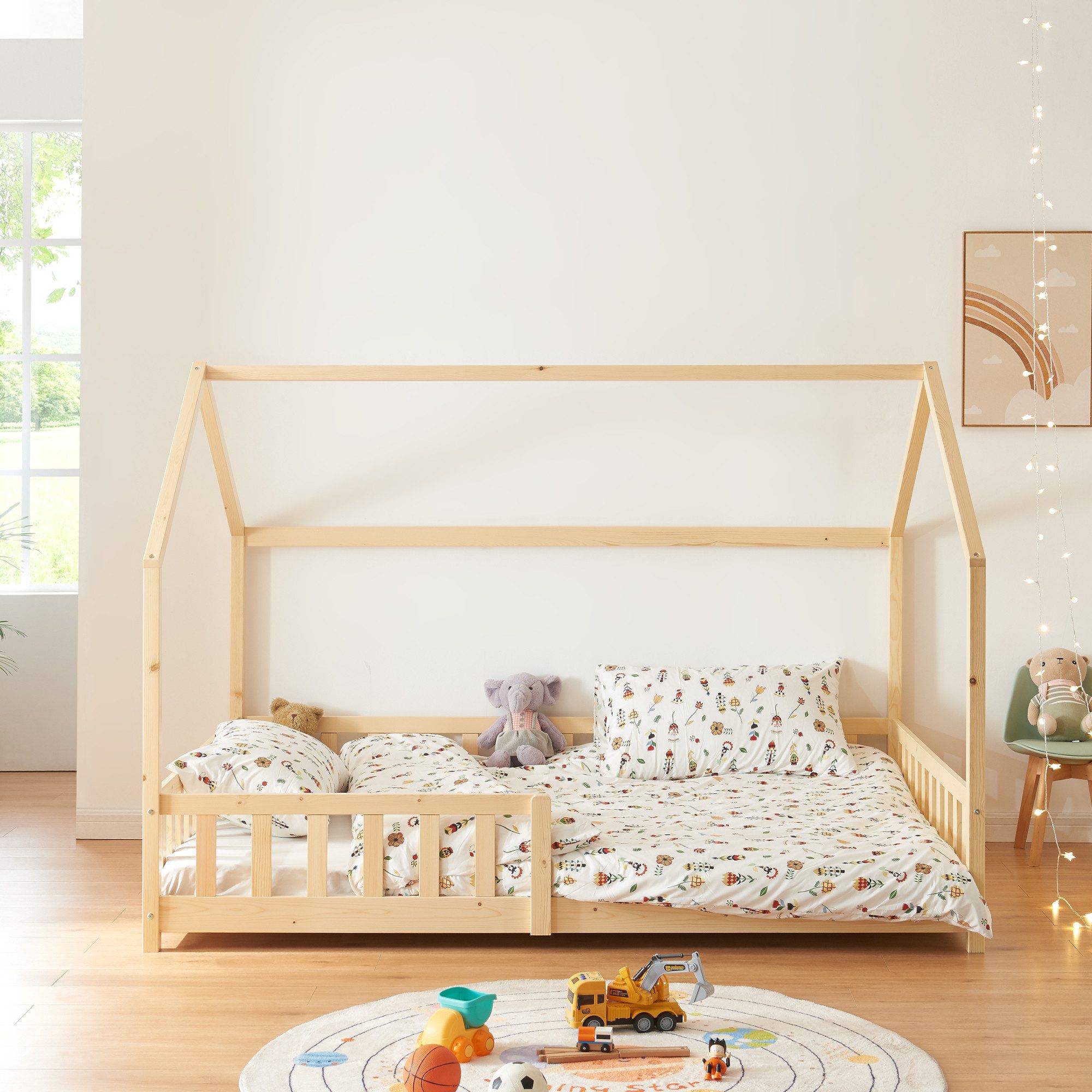 en.casa Hausbett, »Hesel« Montessori Bett Kiefernholz Holzoptik 120 x 200 cm