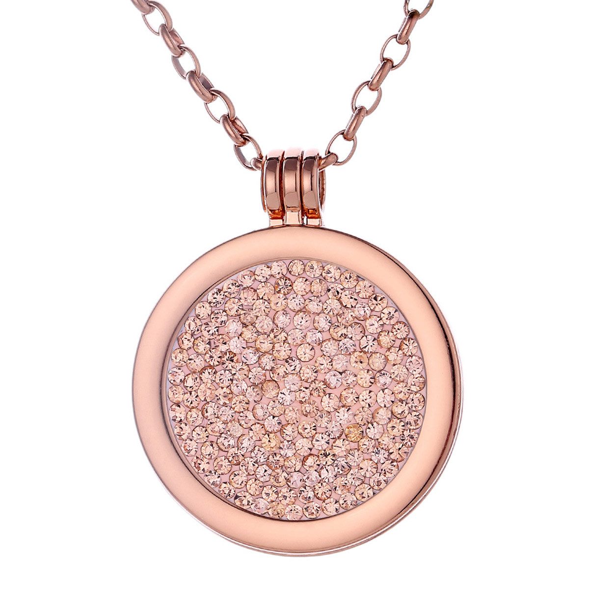 Morella Kette mit Anhänger Halskette 70 cm roségold mit MünzAnhänger 33 mm (2-tlg), Kette inkl. austauschbarem Coin, roségold, im Samtbeutel
