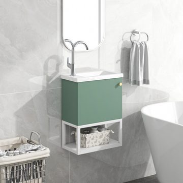 Welikera Spülenschrank Badezimmermöbel Waschbecken mit Waschtischunterschrank hängend,40 cm Weiß/Grün,Kleine Gästebad Möbel,Spülenschrank
