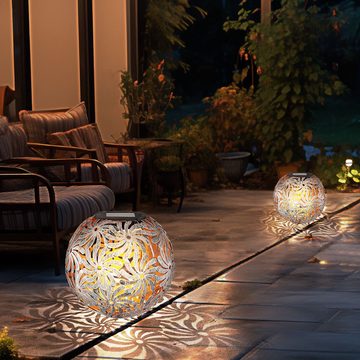etc-shop LED Gartenleuchte, LED-Leuchtmittel fest verbaut, Warmweiß, Solarlaterne Außen silberfarben LED Solarleuchte Tisch Garten für