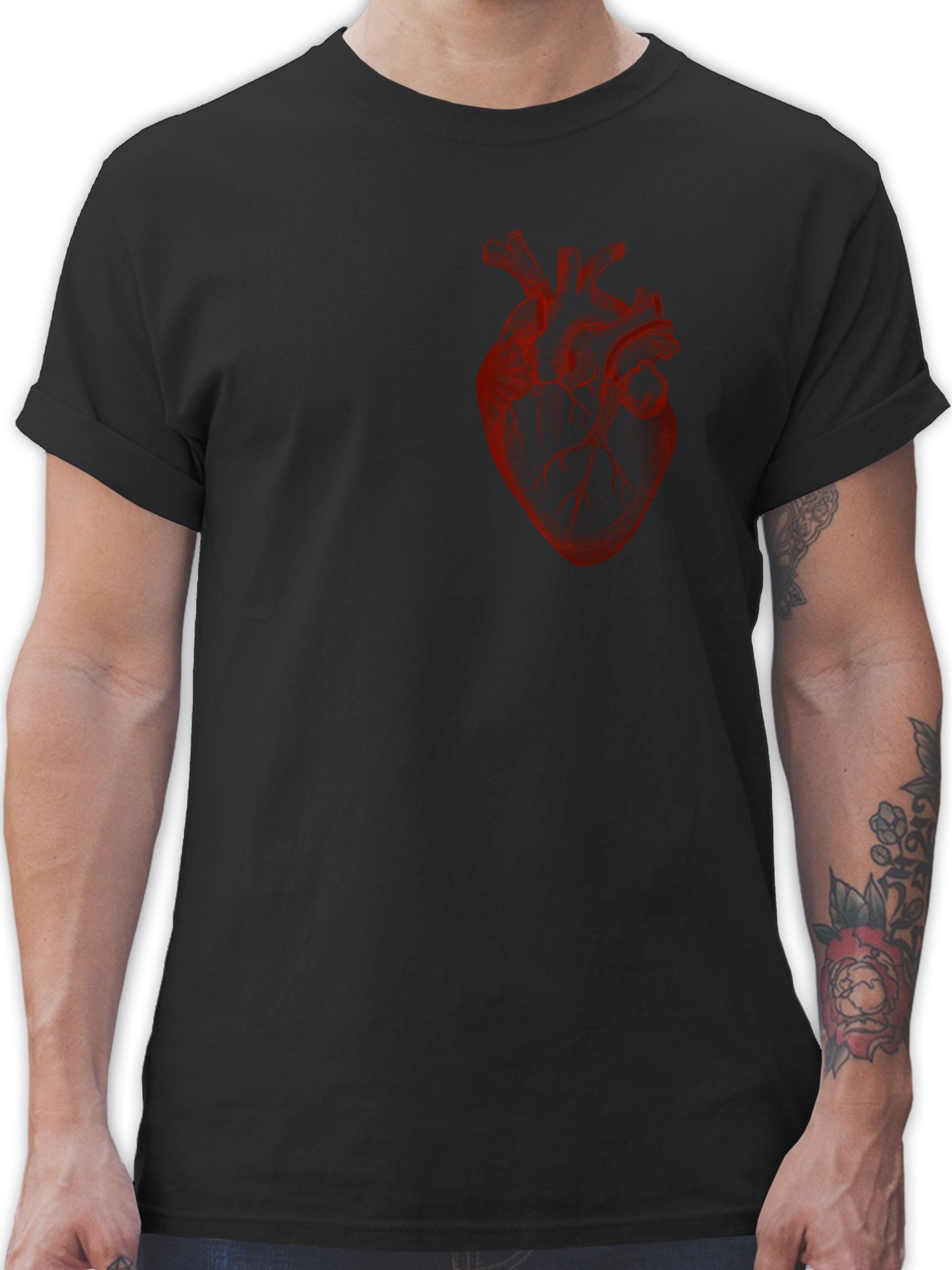 Shirtracer T-Shirt Herz Anatomie Nerd Geschenke 02 Schwarz