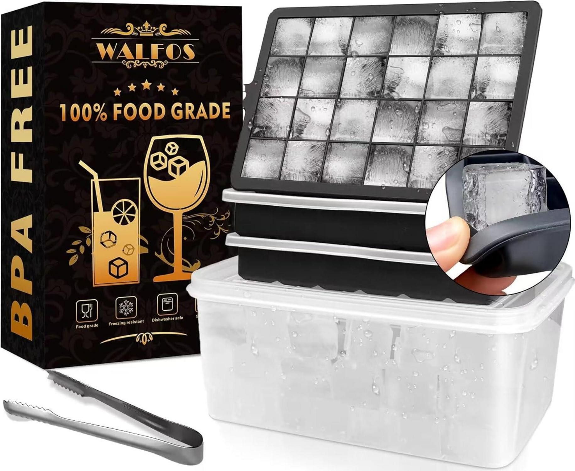 Küchenorganizer-Set Eiswürfelform Silikon mit Deckel, BPA-frei für Cocktails Whisky Wein