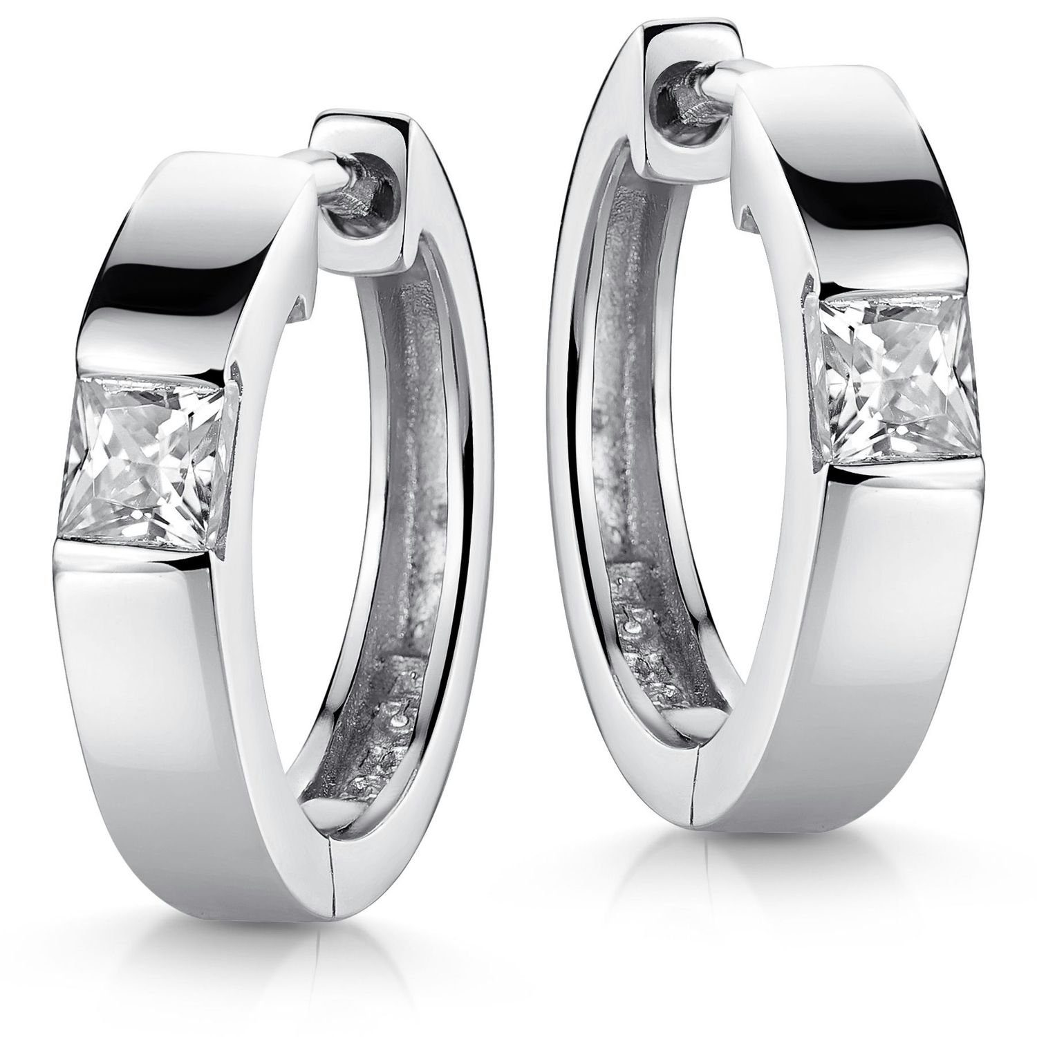 Paar Creolen Damen Silber Zirkonia Weiß Ø17mm SO-432