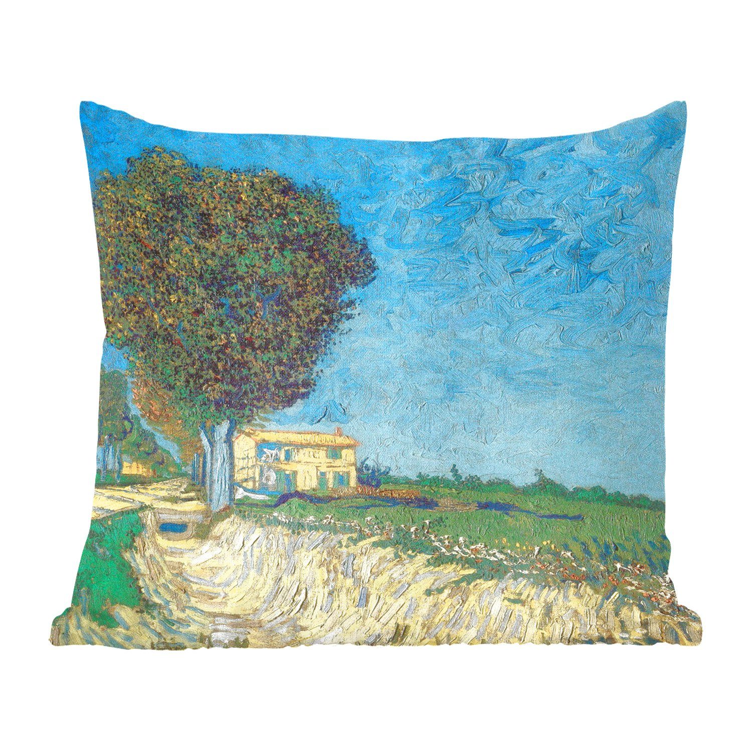 Gogh, bei van Zierkissen Wohzimmer, Schlafzimmer, MuchoWow Die Vincent - Arles Dekokissen für mit Füllung Allee Deko, Sofakissen