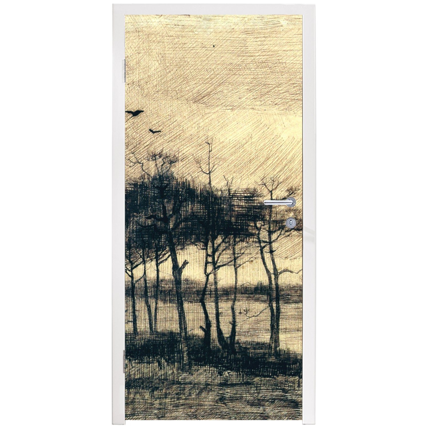 Fototapete Türaufkleber, van im bedruckt, Türtapete Gogh, cm - (1 Tür, Vincent Matt, St), Kiefern 75x205 Sumpf für MuchoWow