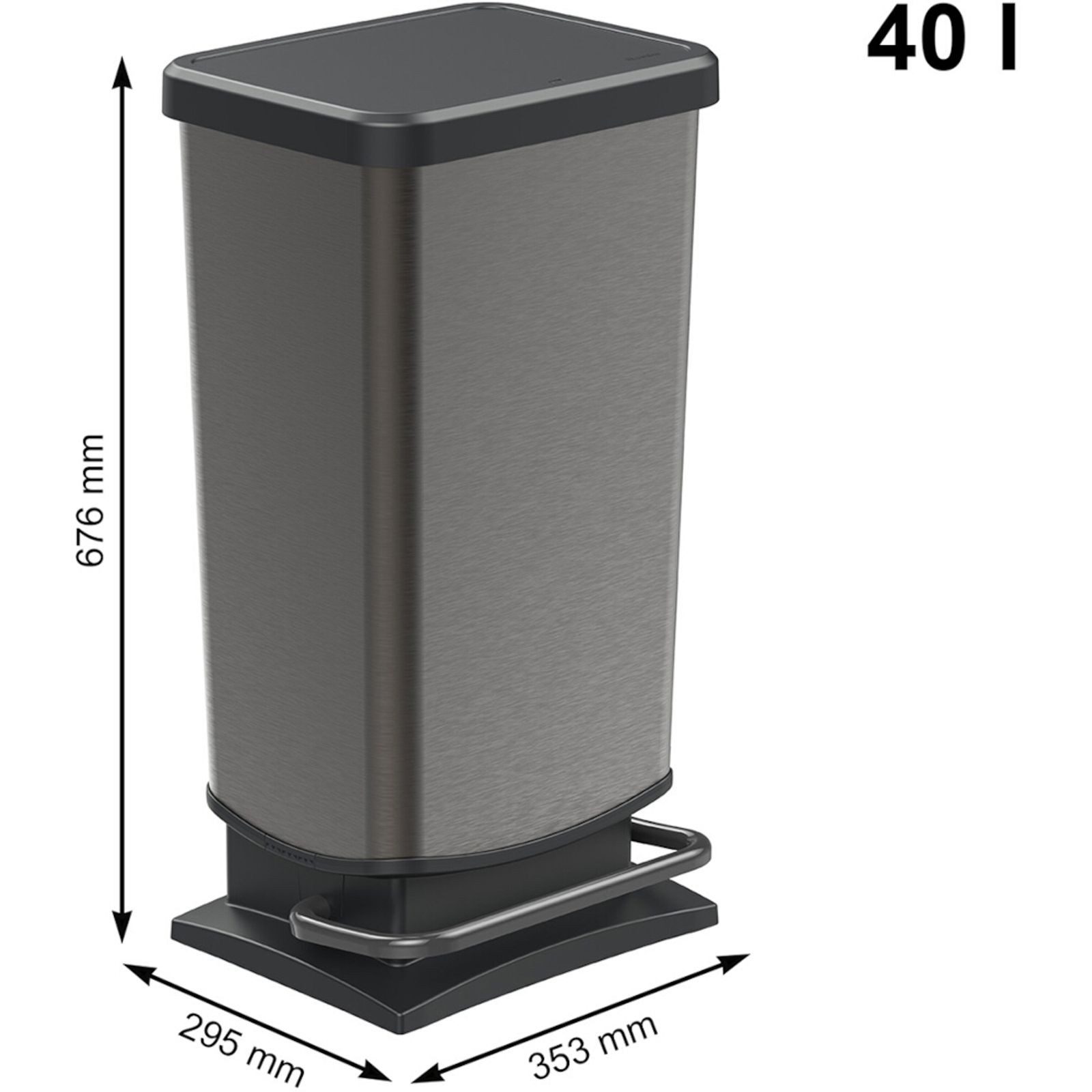 ROTHO Mülleimer Treteimer Paso 40l graphit grafix Abfalleimer Edelstahloptik BPA-frei