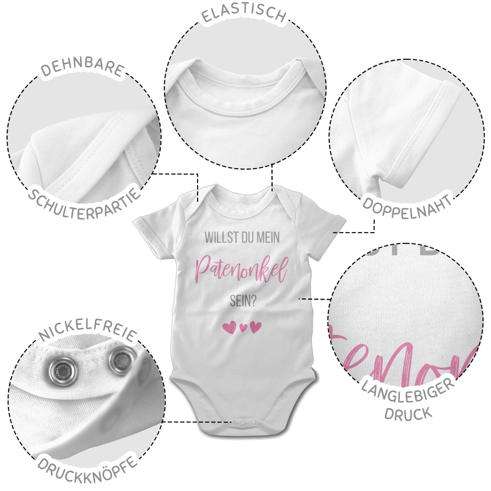 Patenonkel Baby Shirtbody sein Weiß mein Shirtracer 1 Patenonkel Willst du