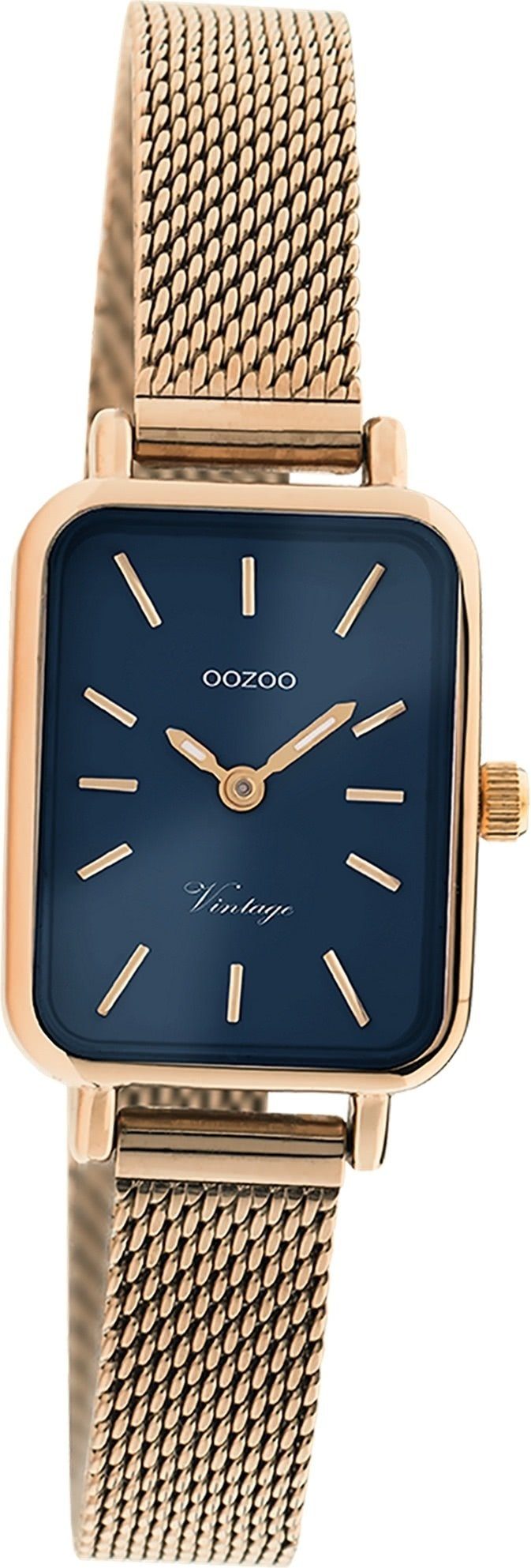 OOZOO Quarzuhr Oozoo Damen Armbanduhr Vintage Series, Damenuhr Metall, Mesharmband roségold, eckiges Gehäuse, groß (26x21mm) | Quarzuhren
