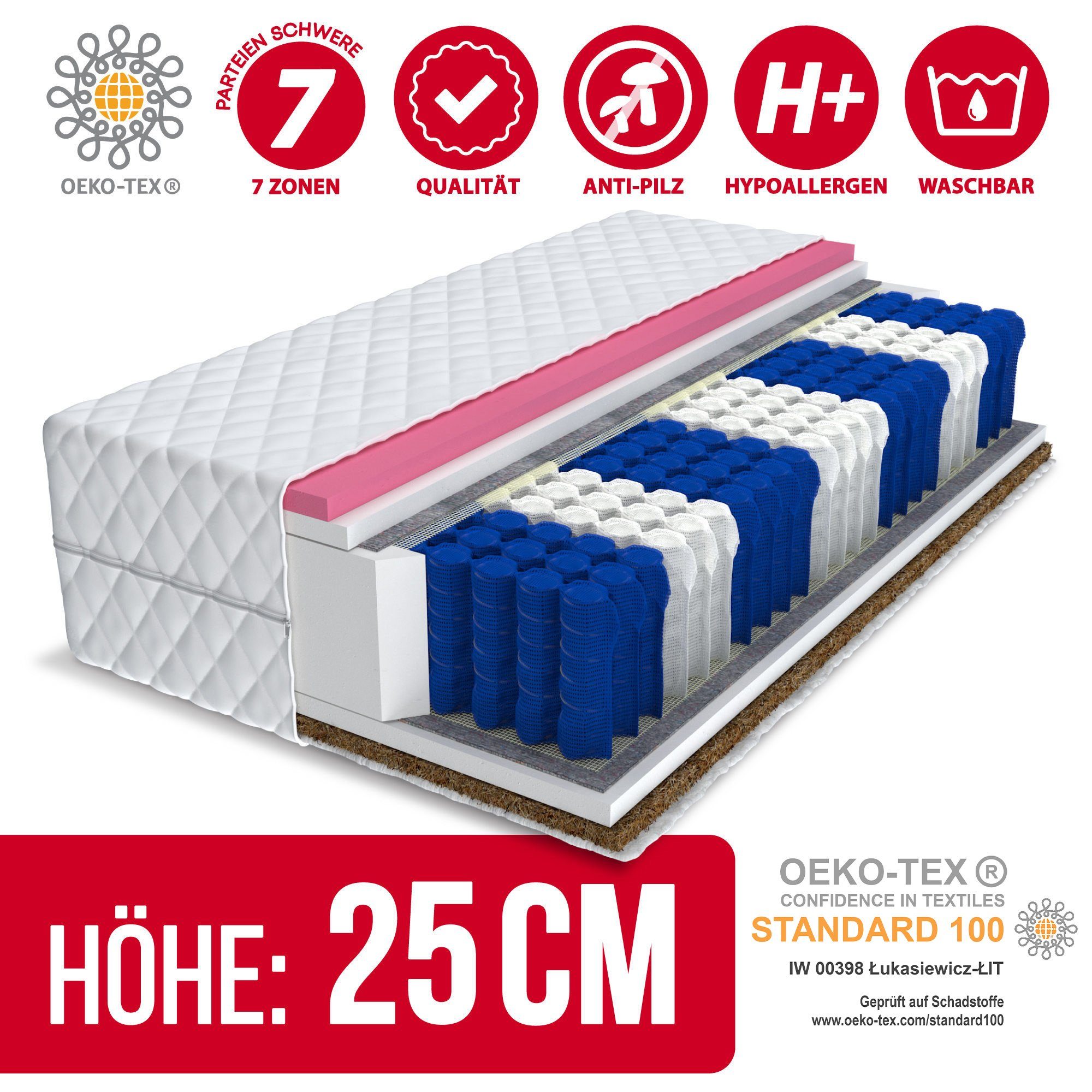 Taschenfederkernmatratze »REGGIO«, FDM, 25 cm hoch, 578 Federn, (1), Wendematratze, 7 Zonen, H2 ...