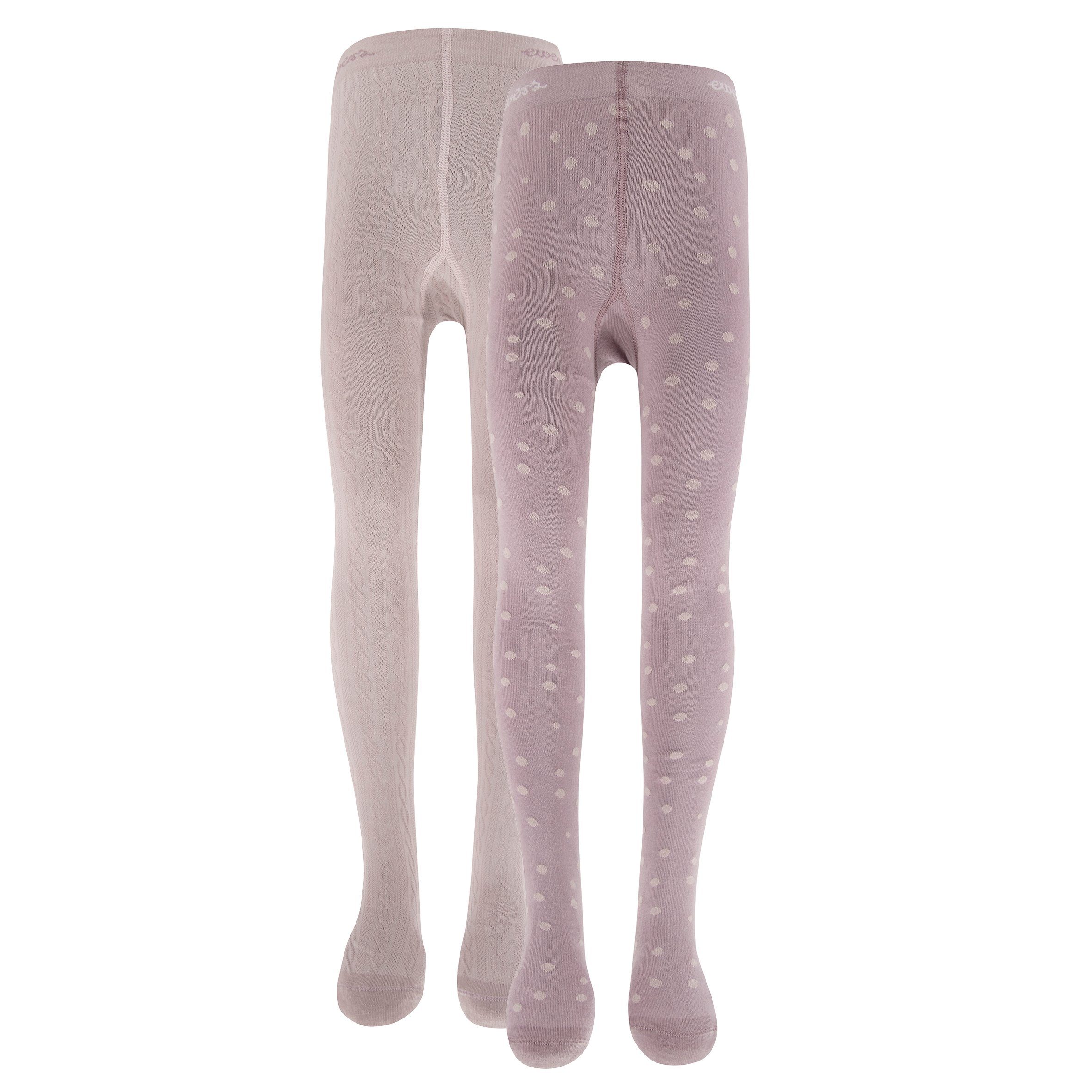Strickstrumpfhose Ewers Mädchen Strumpfhose 2er Pack Punkte/Struktur dusty mauve