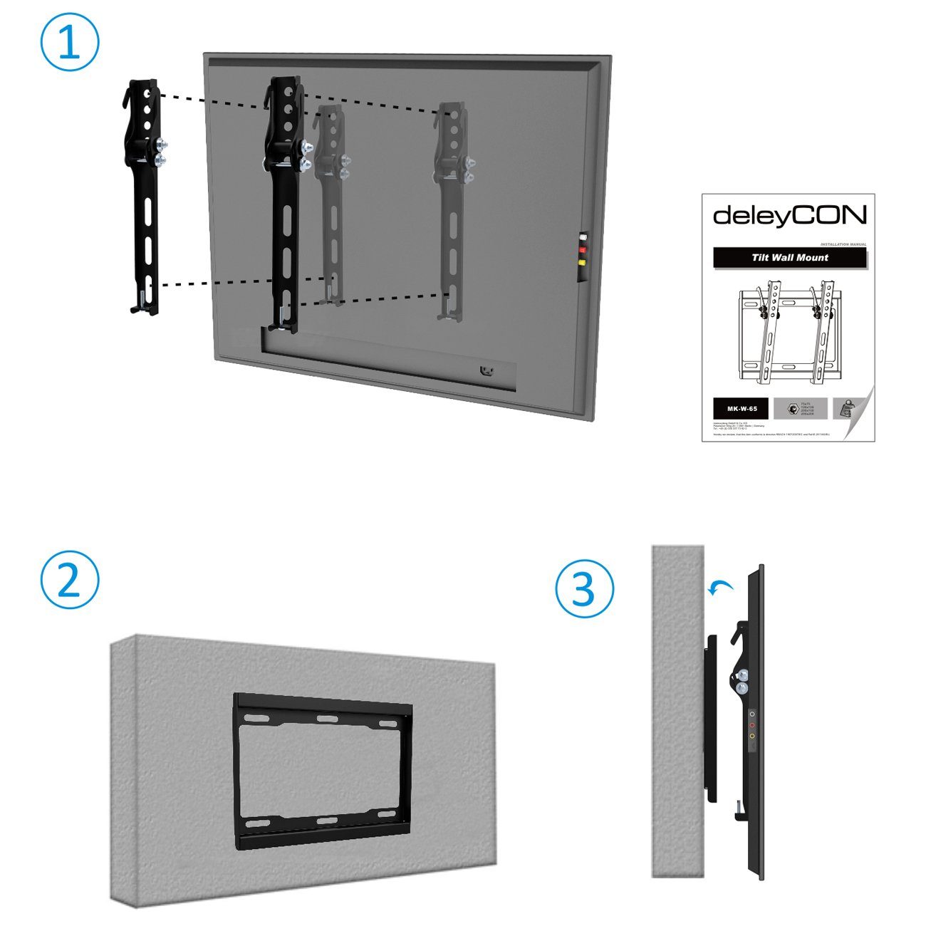 TV-Wandhalterung deleyCON (58-107cm) 35Kg VESA Wandhalterung deleyCON TV Neigbar 23"-42" Zoll