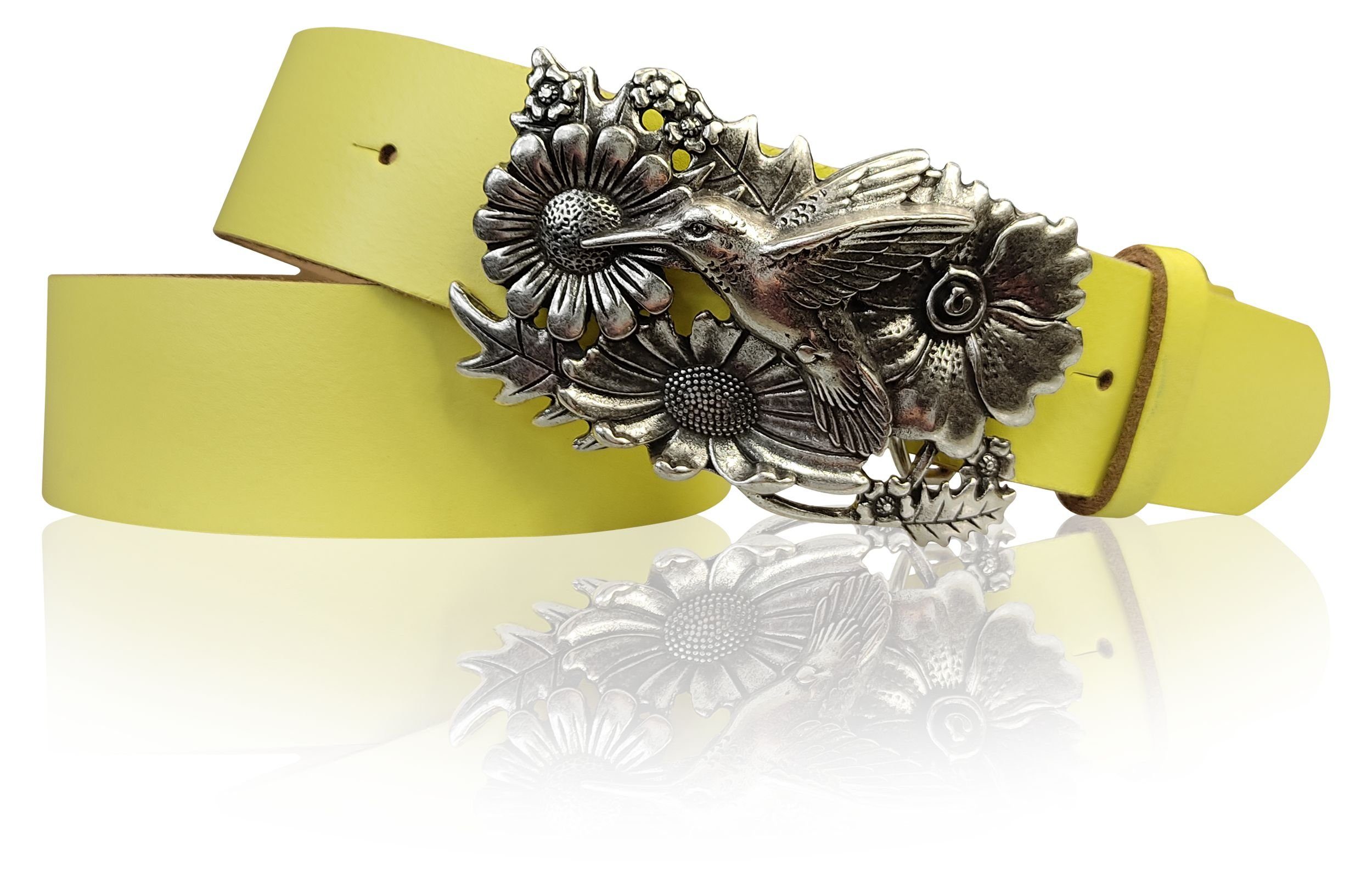 Schnalle, Damengürtel, silber, Ledergürtel Koppelgürtel Vogel Kolibri FRONHOFER Lemon Buckle 18171