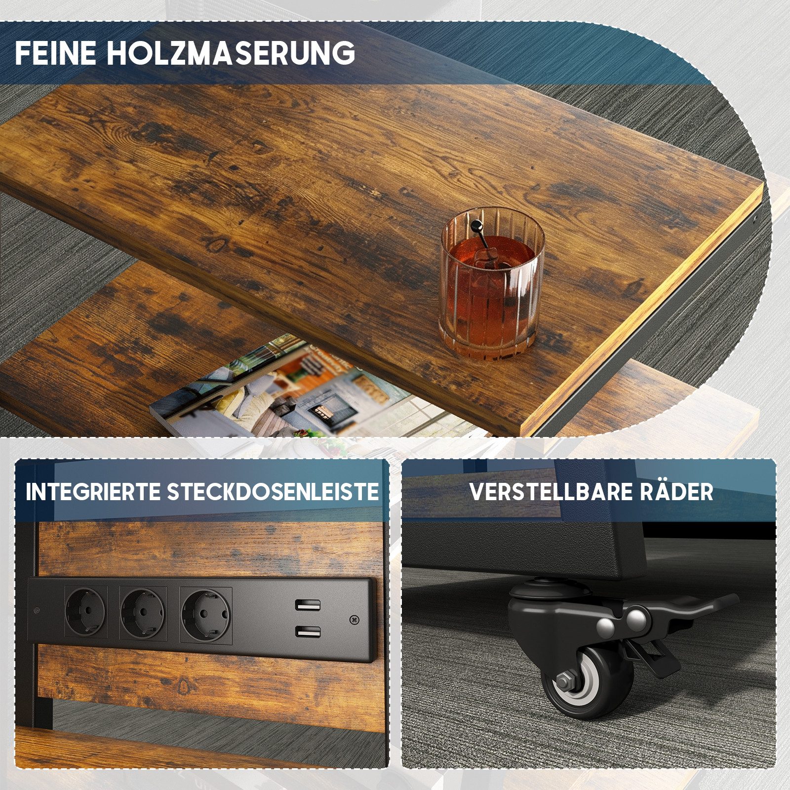 XIIW TV-Rack HiFi Möbel Rack mit LED & Rädern Plattenspieler-Ständer TV-Regal (4 Etagen, 60 x 51 x 85 cm), Media-Regal mit 2 RGB-LEDs per App, Verstellbaren Abl – Bild 5 von 5