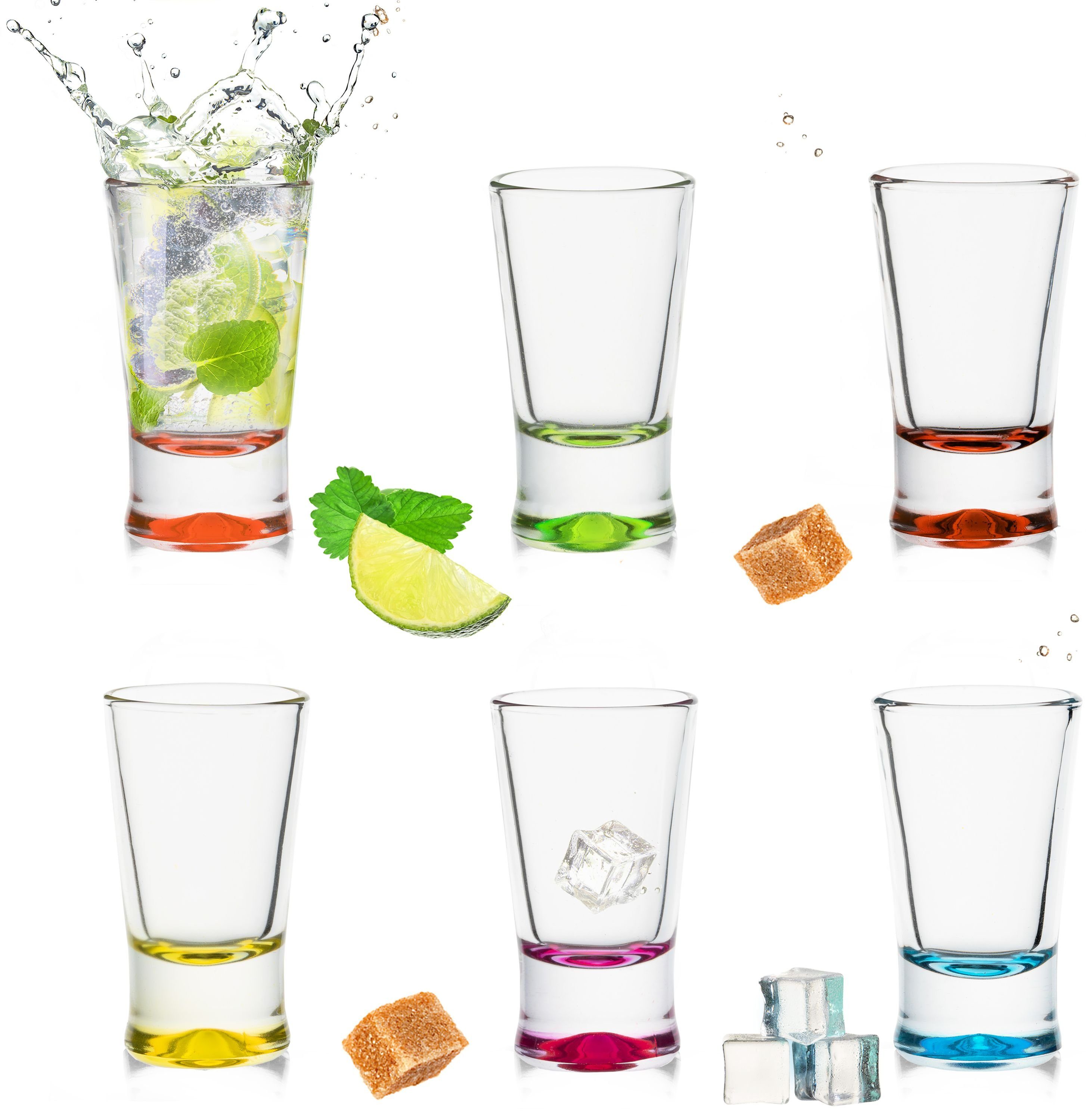 PLATINUX Schnapsglas Shotgläser, Glas, Set 6 Teilig bunt Келихи для шнапсу 2,5cl Tequilagläser Wodkagläser Pinnchen