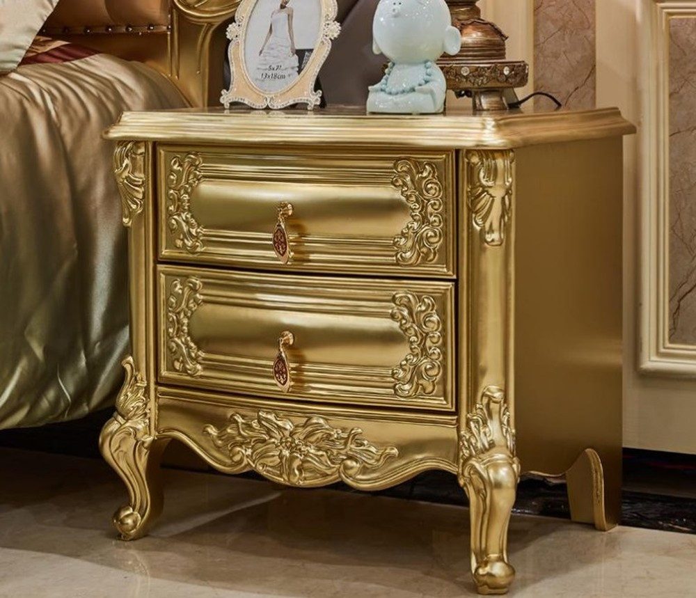 JVmoebel Nachtkonsole JVMoebel Nachttisch in Gold mit zwei Schubladen aus Holz (1 St)