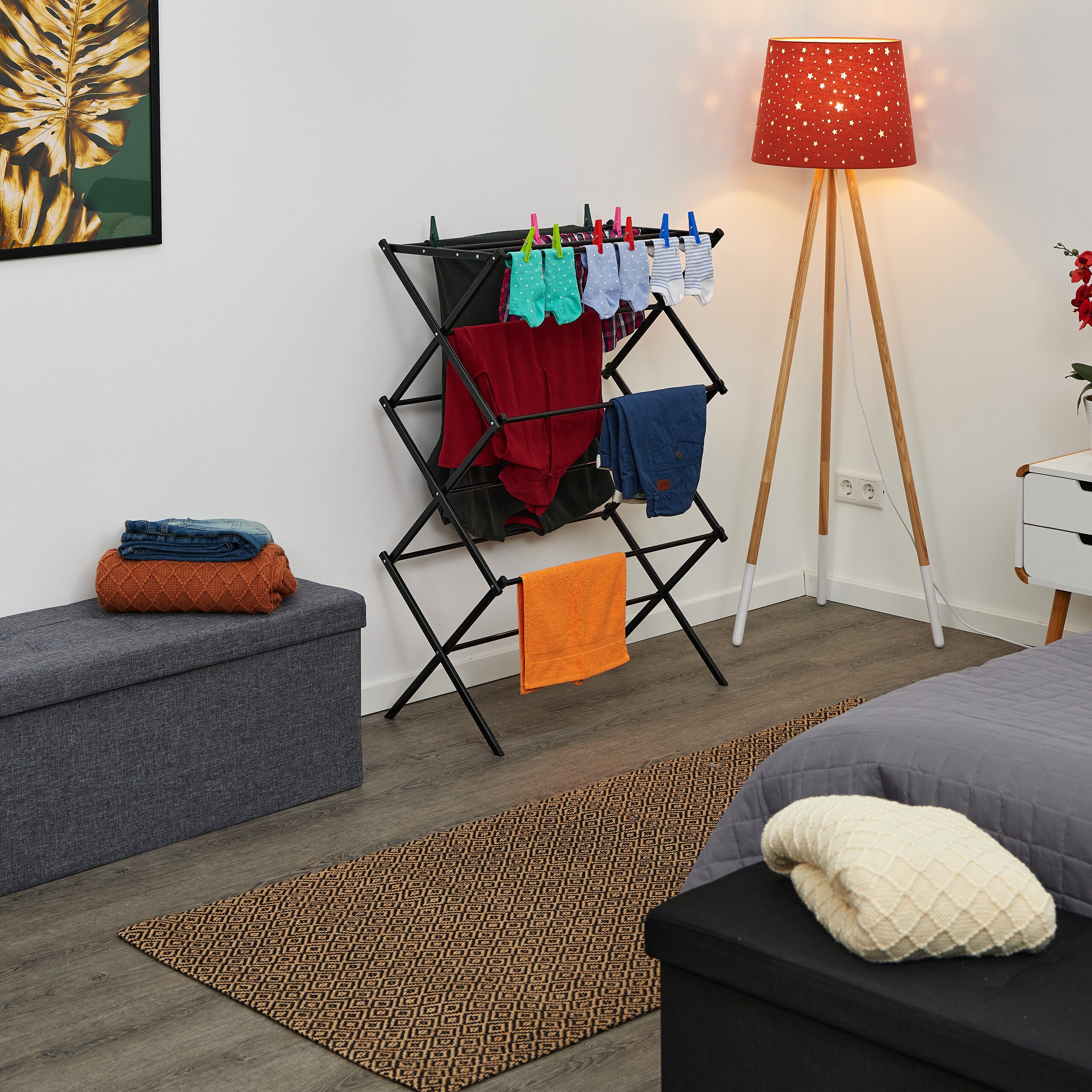 relaxdays Wäscheständer klappbar Metall, schwarz