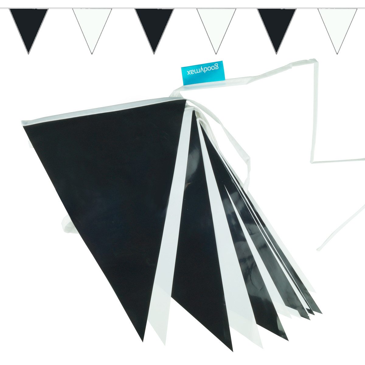 Goodymax Hängedekoration Wimpelkette 10 m Schwarz-Weiß (Schwarz-Weiß, 1 Wimpelkette), 20 Wimpel