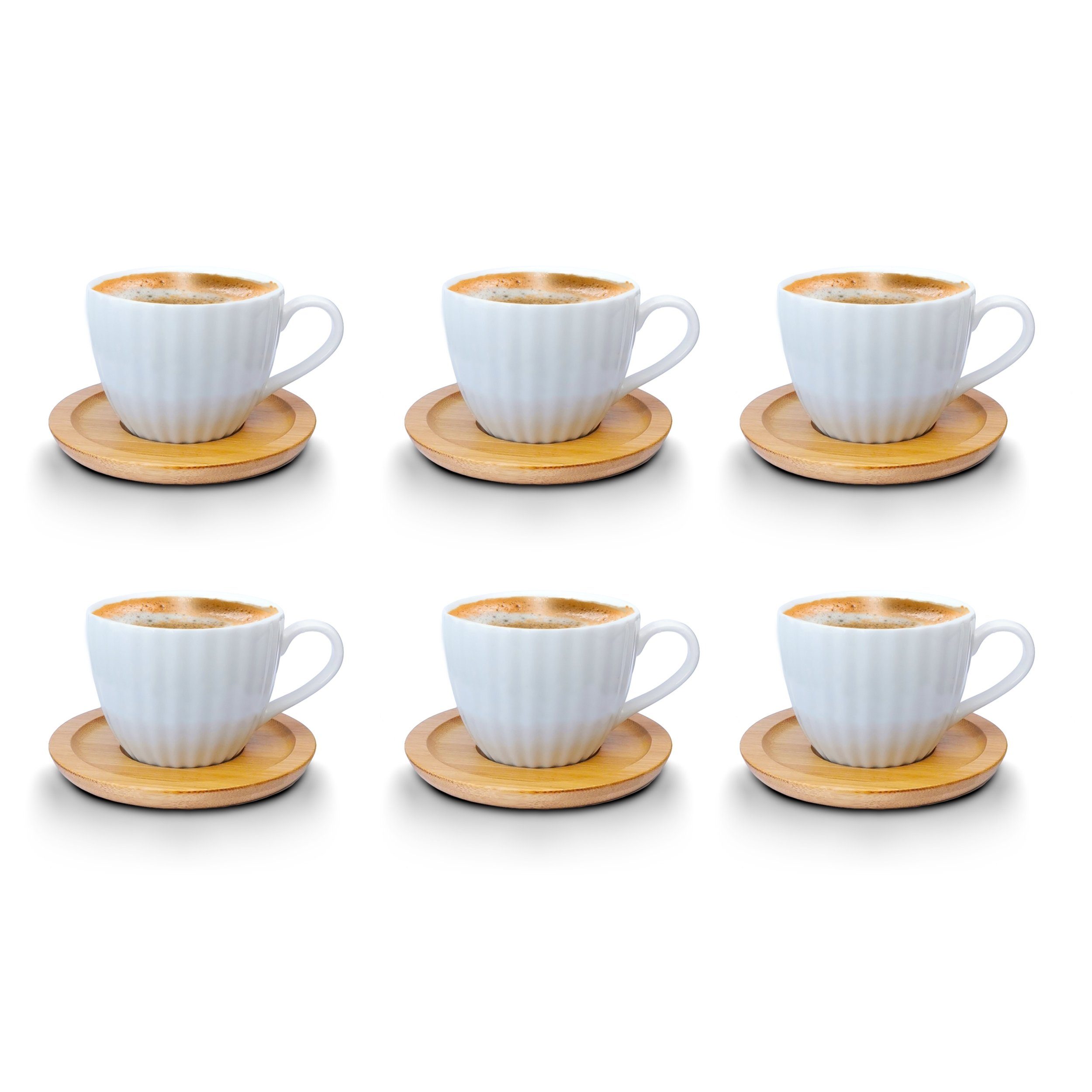 EsinHome Кофейный сервиз Kaffeetassen Espressotassen + untersetzer Porzellan Holz Optik (12-tlg), 6 Personen, Porzellan, Кофейный сервиз 12 Teilig für 6 Personen
