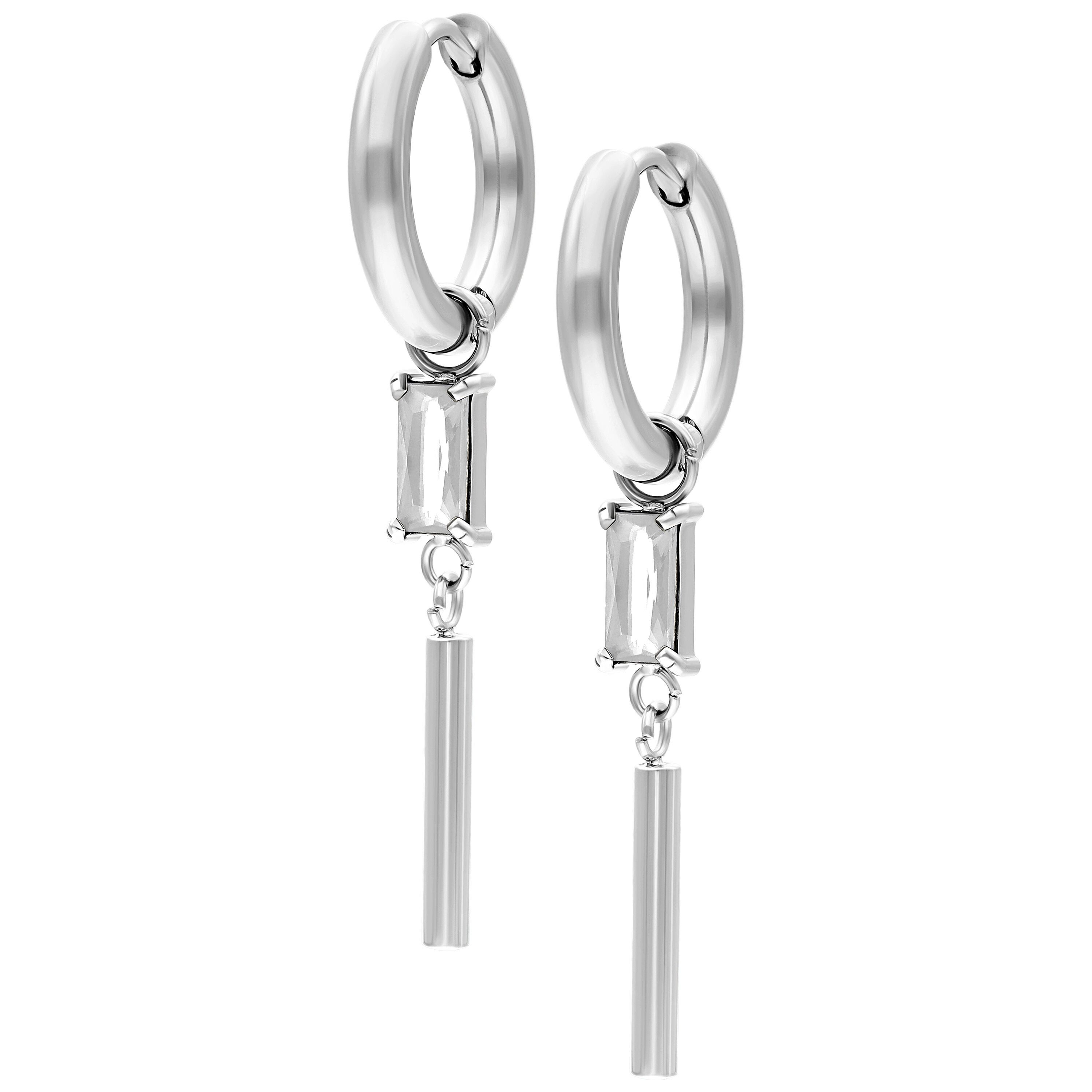 Paar Ohrhänger Little Square Crystal Hoops - Silber, Bela