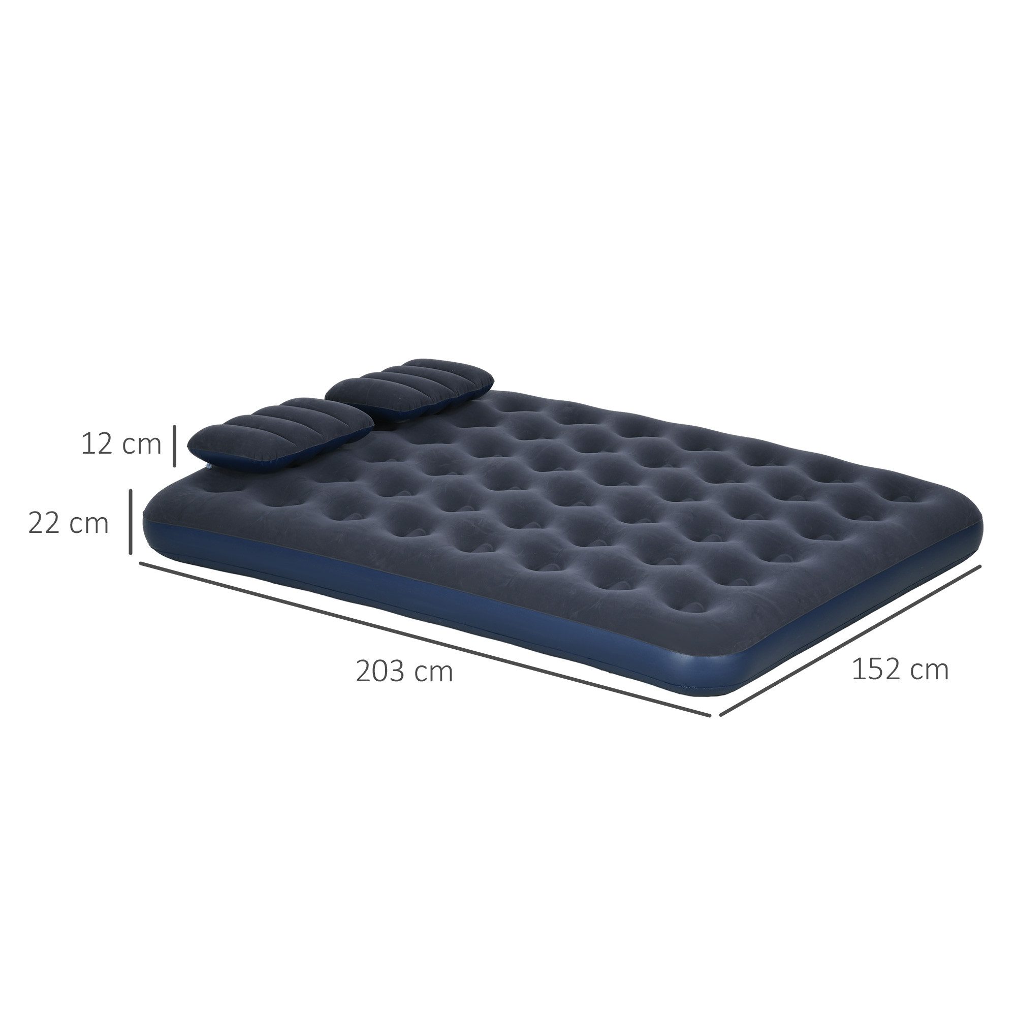 Outsunny Luftmatratze Isomatte mit Hand Pumpe Kissen Aufblasbare Matratze, (Campingbett, 1-St., Luftbett), für 2 Personen, Blau, 203 x 152 x 22 cm