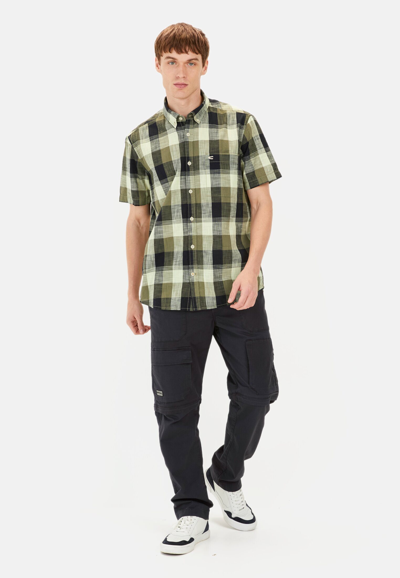 camel active Kurzarmhemd aus reiner Baumwolle Kurzarm Button-Down