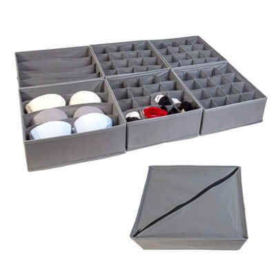 Intirilife Aufbewahrungsbox (Set, 6 St., 2x 4-Fach Boxen 33x26x11, 6x 16-Fach Boxen 28.5x26x11 cm), Ordnungssystem Organizer Set für Schubladen aus Vlies für Unterwäsche