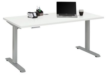 möbelando Schreibtisch 5507 (BxHxT: 150x120x80 cm), aus Metall / Spanplatte in Metall platingrau - weiß matt