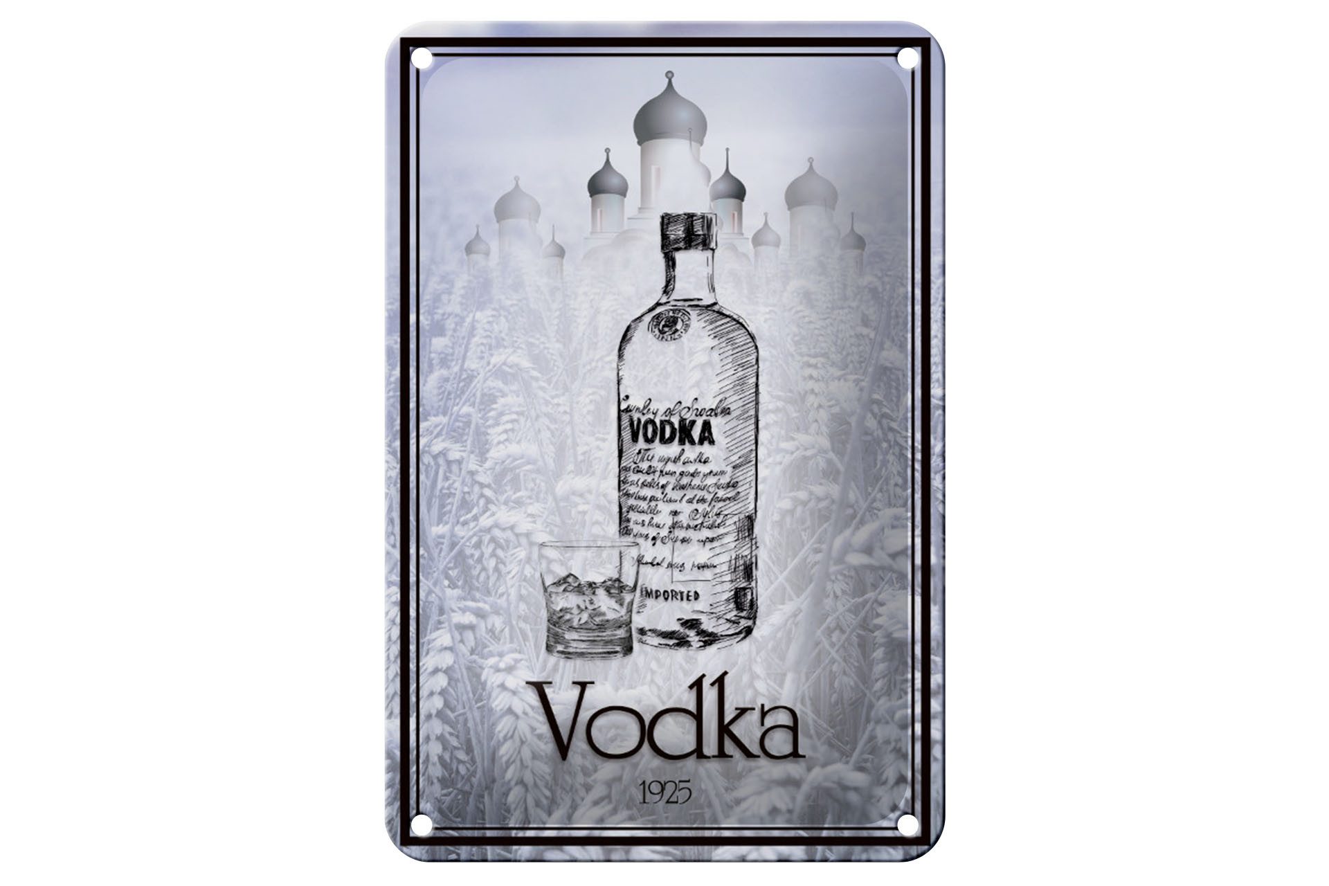 Metallschild Alkohol 12x18cm 1925 Vodka imported