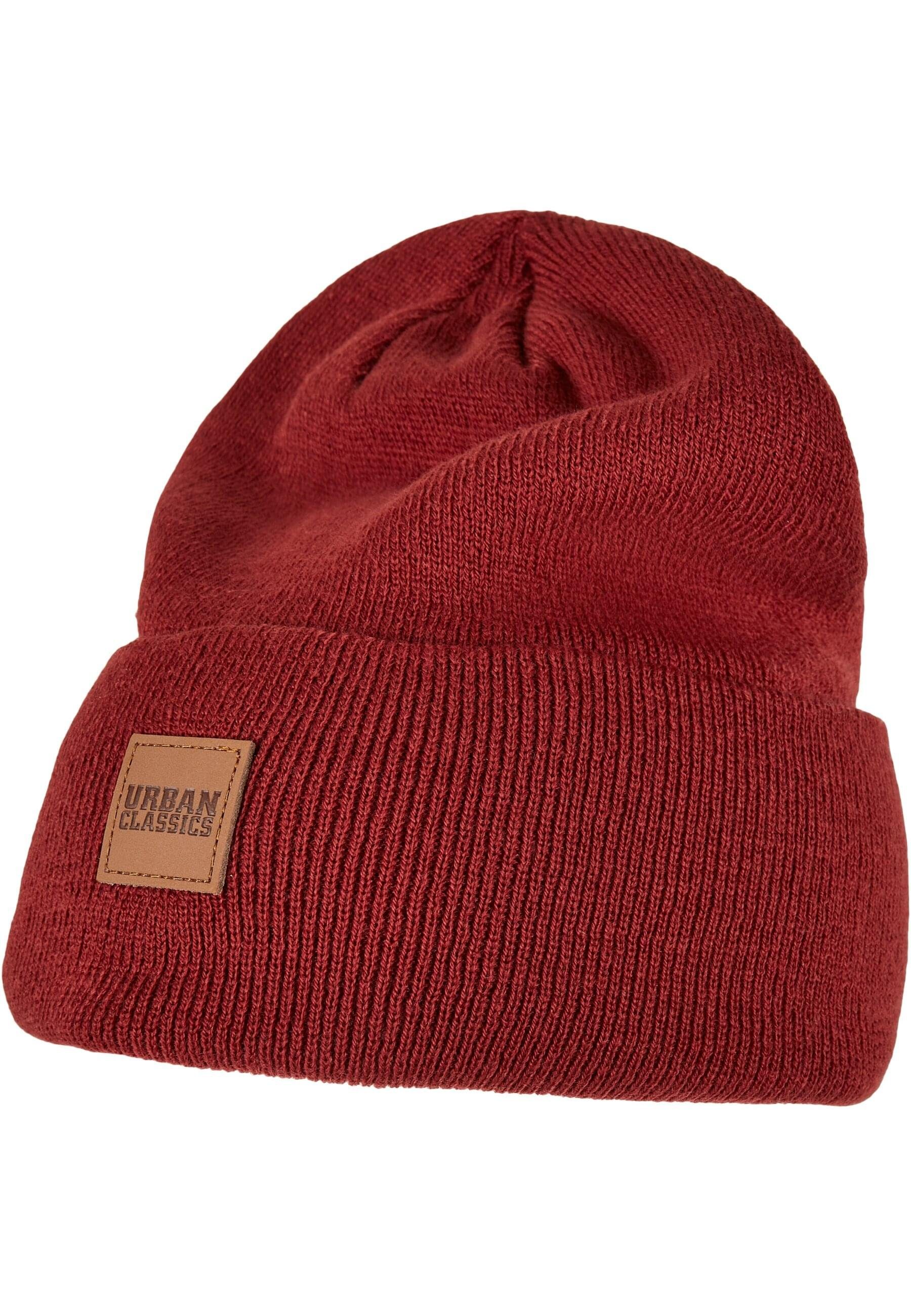 Synthetic Beanie URBAN CLASSICS (1-St) Unisex Leatherpatch Long burgundy Beanie