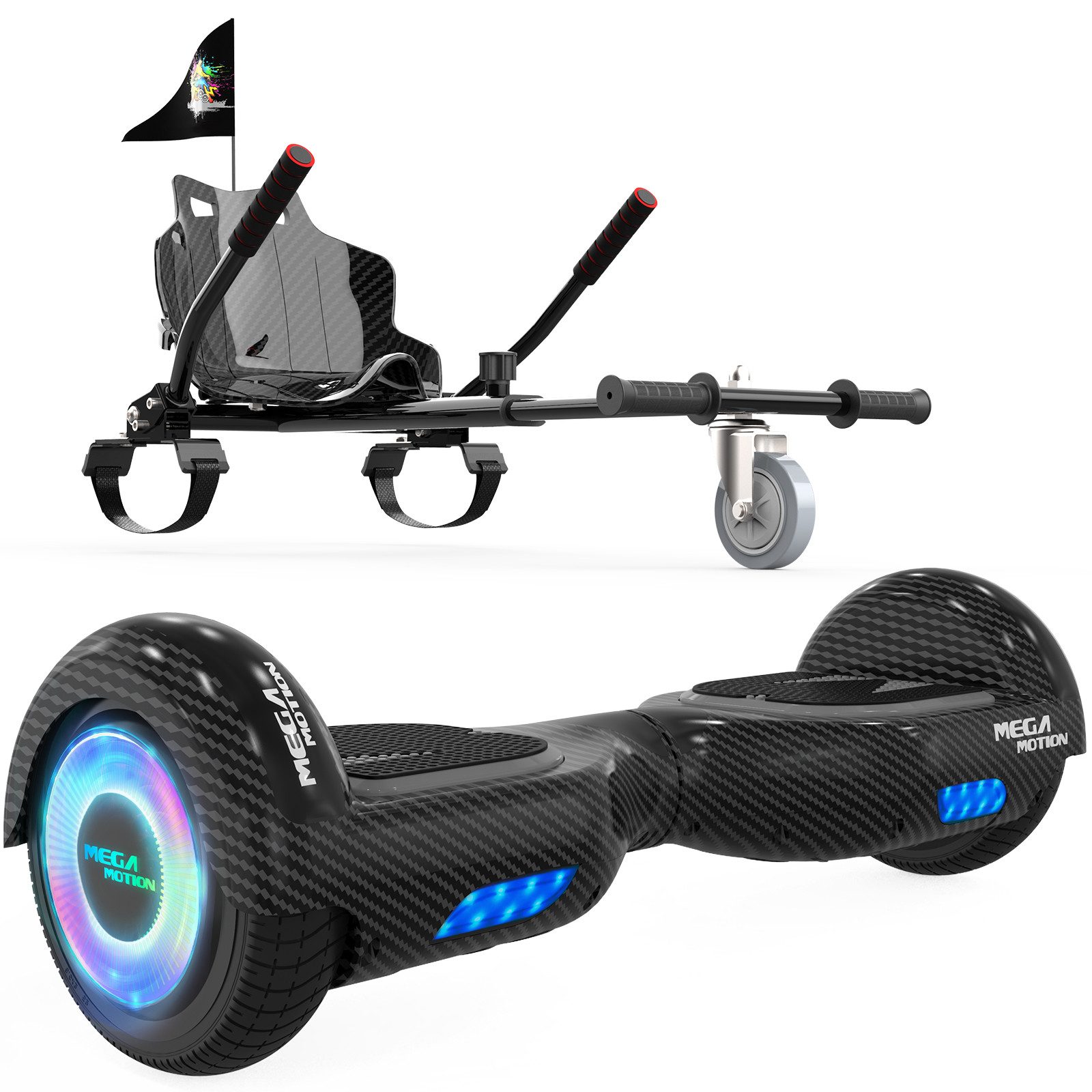 HITWAY Balance Scooter 6.5 Zoll Hoverboards Hoverkart Mit Sitz und Bluetooth und LED-Blitz, mit einem Go-Kart können Sie mehr Spaß haben.