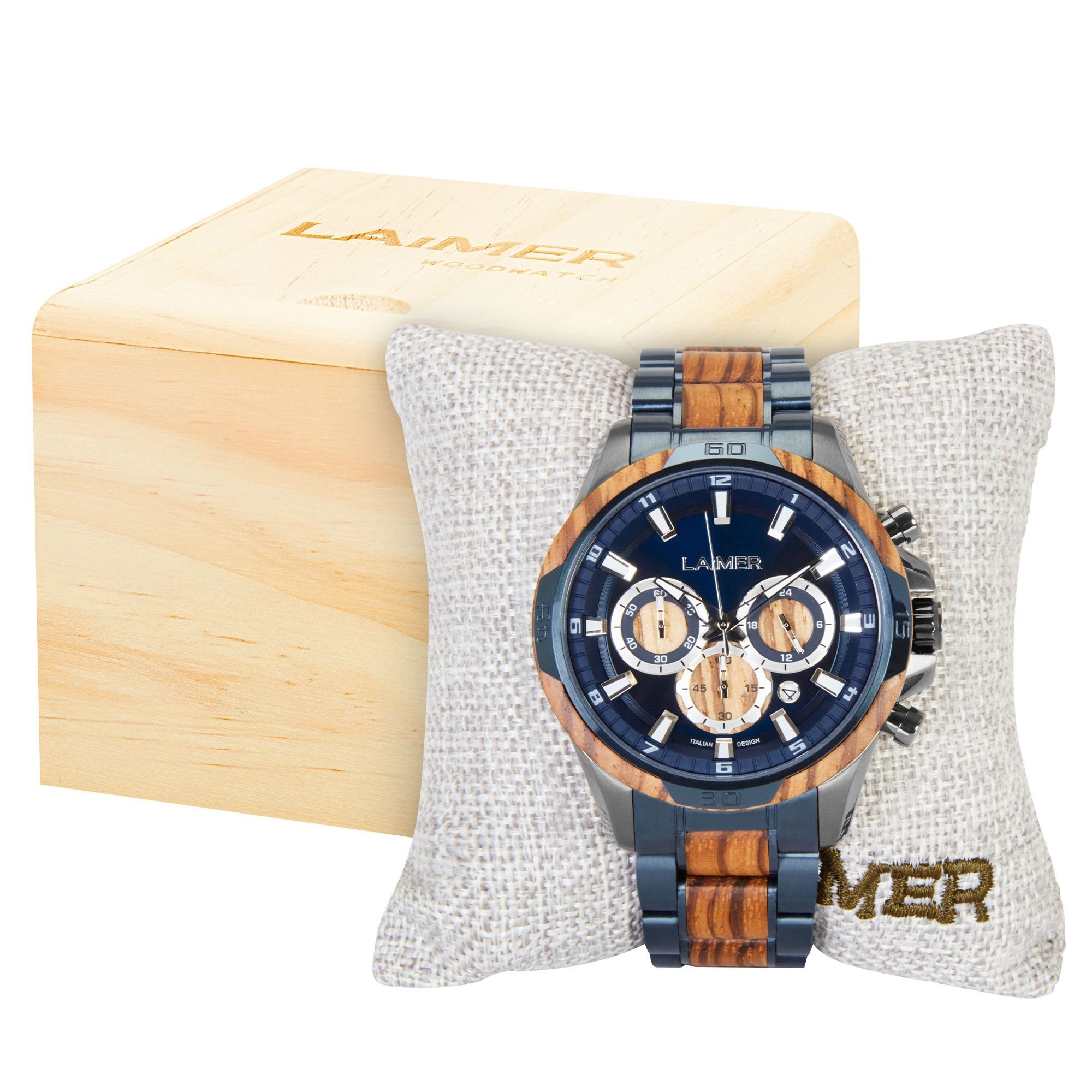 LAiMER Quarzuhr LAiMER Herrenarmbanduhr Chronograph, Edelstahl, Zebranoholz, 0192 (1-tlg) Nick