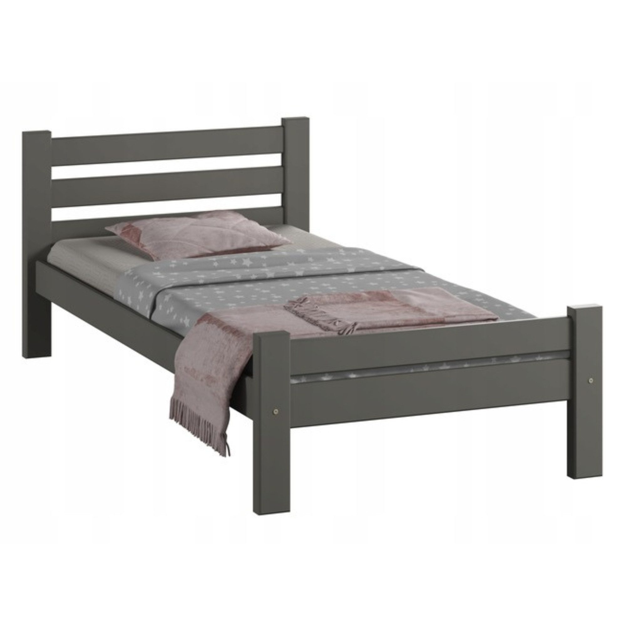 Home Collective Bettgestell Massivholzbett, Einzelbett mit Lattenrost & sicherem Lack, 210x102x72 cm, Grau – Bild 2 von 3