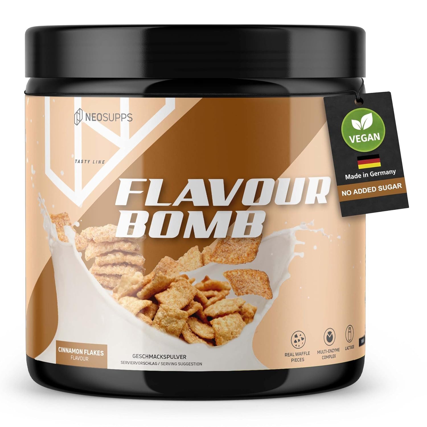 Neosupps Geschmackspulver, Cinnamon Flakes, 250g, Kalorienarm & zuckerreduziert Pulver, 250 g, einsetzbar für Lebensmittel & Getränke, geprüfte Qualität