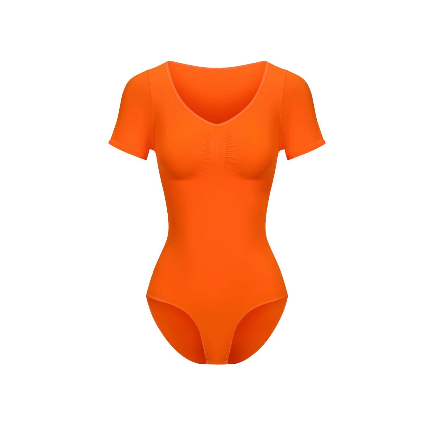 cfab (creamy fabrics) Miederbody T-Shirt Bodysuit Sculpting Shapewear mit Slip-Sunset Orange-S (1-tlg) Figurformend