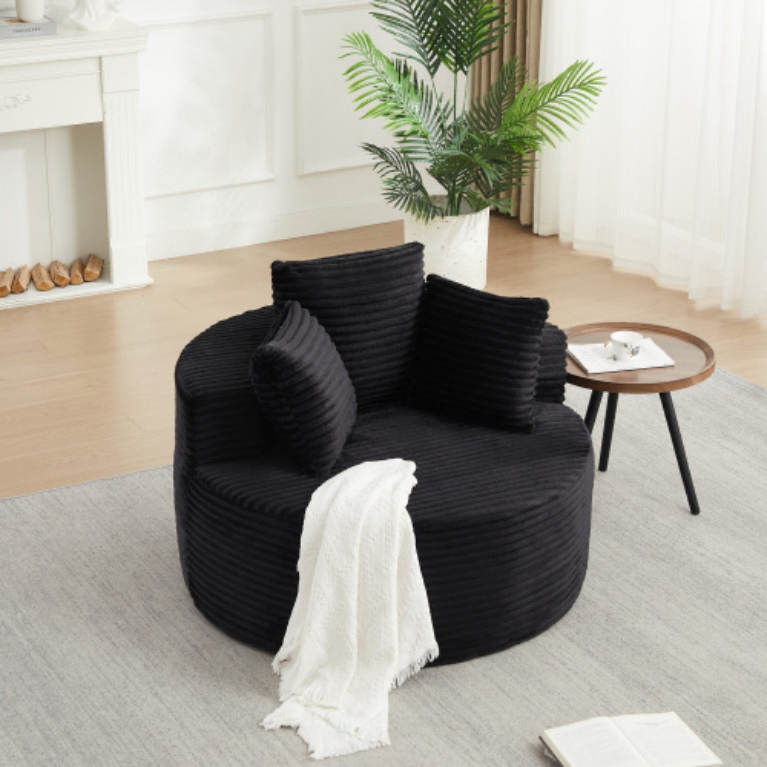ANYSUN XXL-Sessel Rundsessel aus Cord, 110 cm, 3 Zierkissen, für Wohn- & Schlafzimmer, Federkern & Schaumstoff, bis 150 kg, rutschhemmend, montagefrei