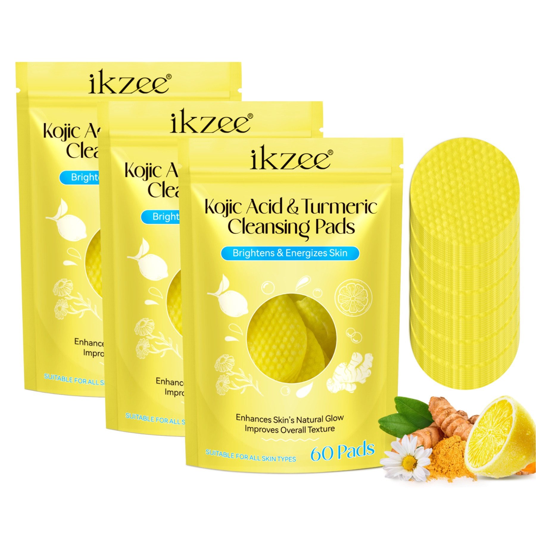 P-Beauty Cosmetic Accessories Gesichtsreinigungstücher Gesichtspads Gesichtsreinigung Kurkuma Turmeric Cleansing Pads, 3-tlg., Ideal für die tägliche Anwendung, Sanfte Haut Pflege