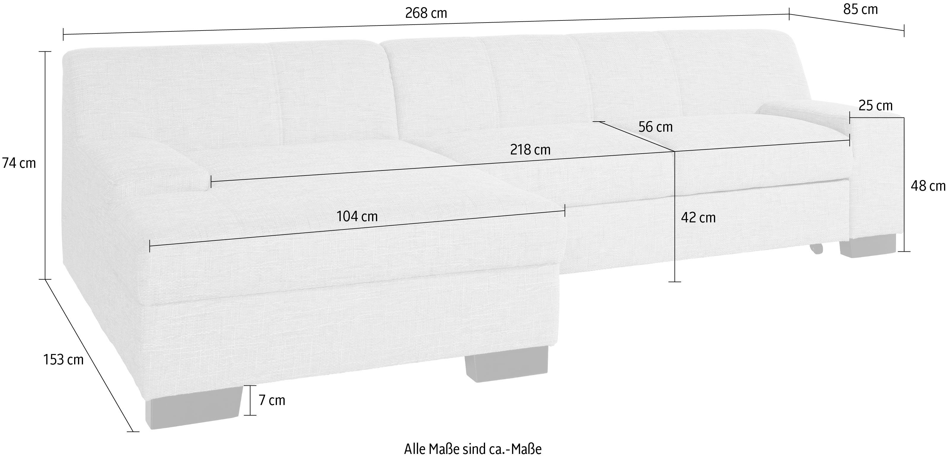DOMO collection Ecksofa Norma Top, elegant, flache Armlehnen, bequem, Breite 268cm, L-Form, wahlweise mit Bettfunktion