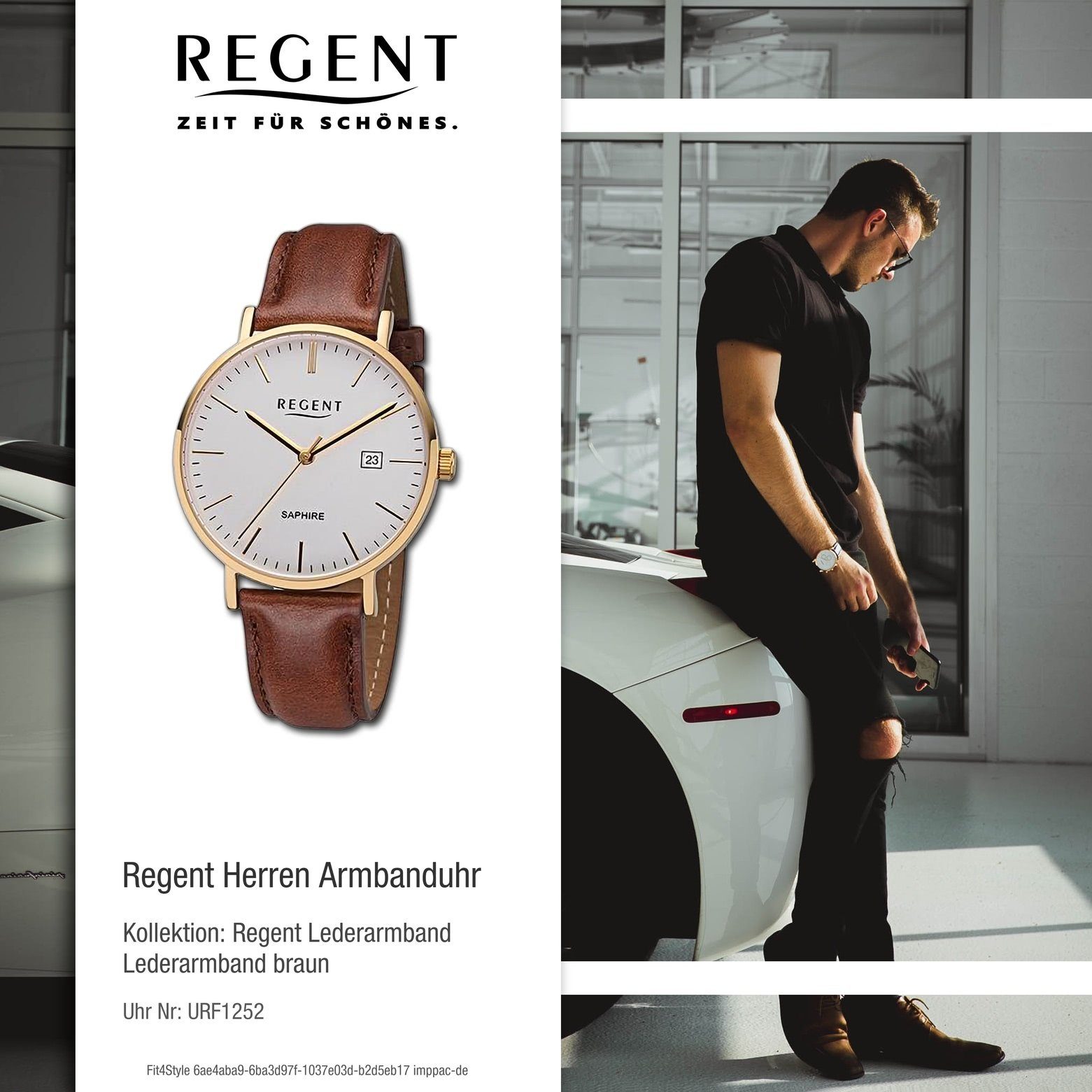 Regent Quarzuhr Analog, Lederarmband (ca. Herren 38mm), Armbanduhr extra Armbanduhr groß rund, Regent Herren