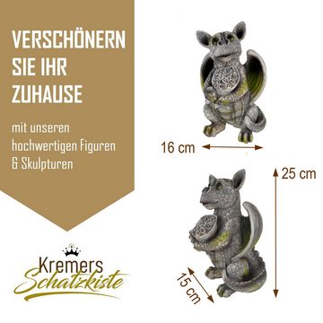Kremers Schatzkiste Gartenfigur Gartenfigur Süsser Drache mit Blumenstrauss 25cm Dekoration