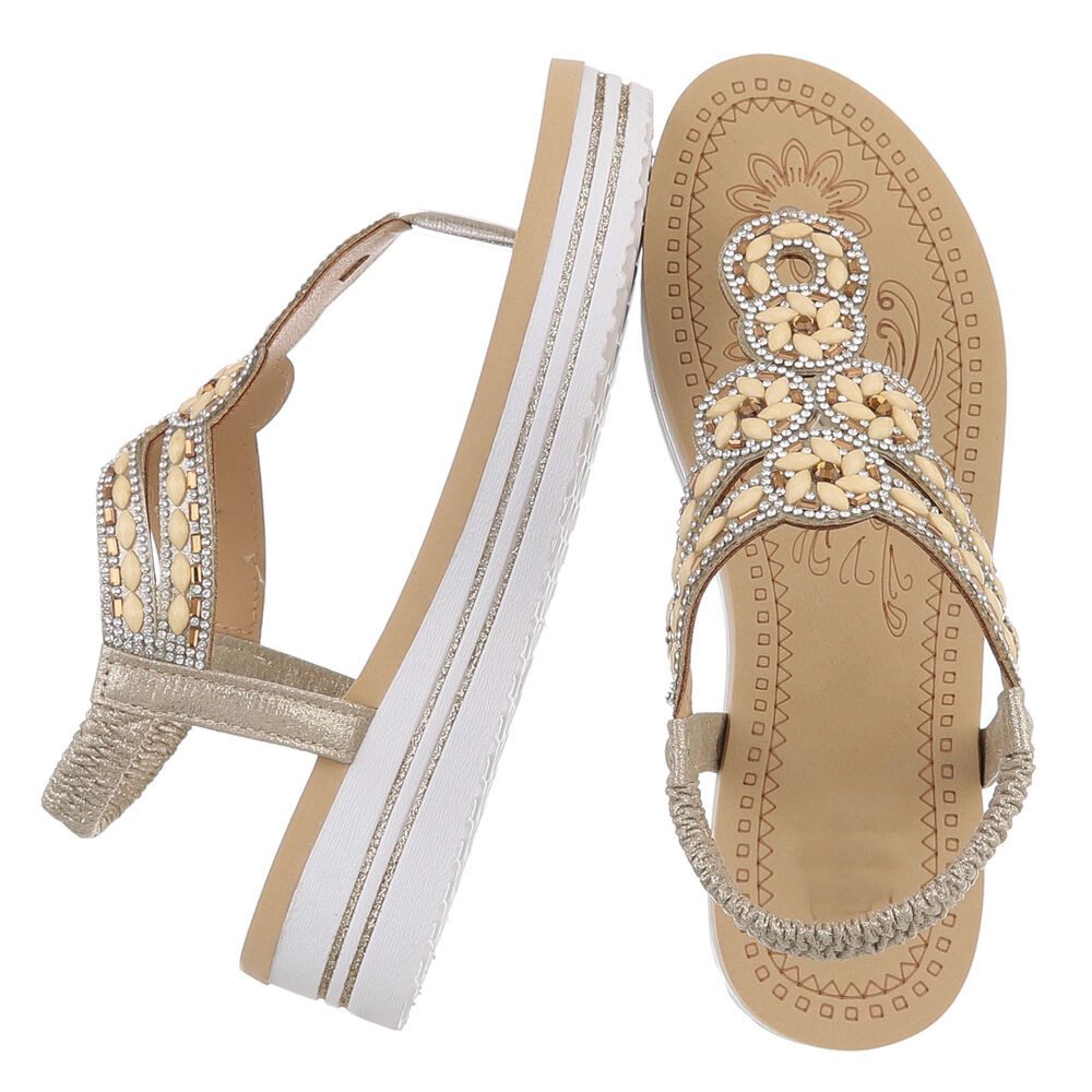 Ital-Design Damen Plateau-Flip-Flop mit Schmucksteinen Zehentrenner (91970830) Keilabsatz/Wedge Keilsandaletten in Gold