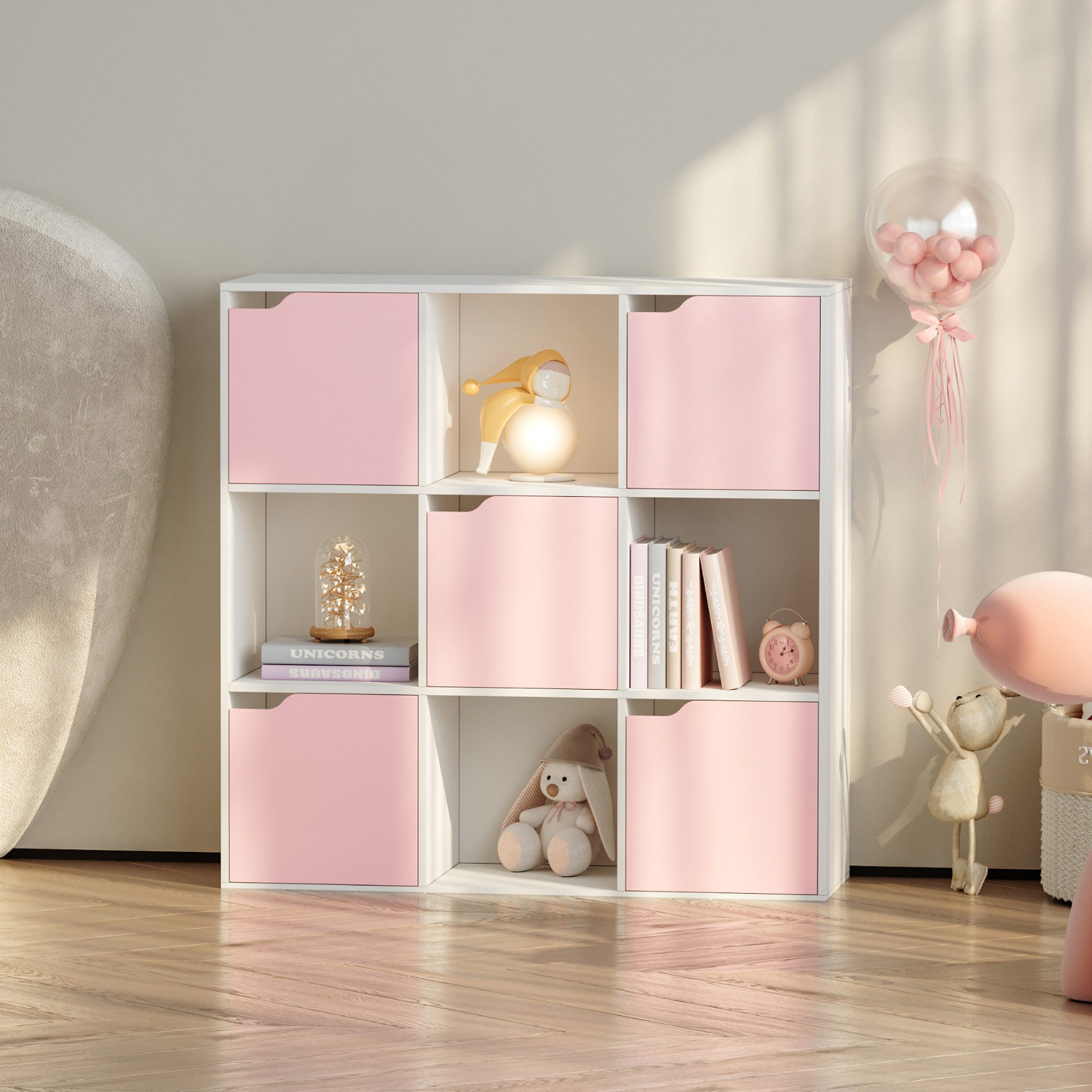 en.casa Kinderregal, »Ljunshund« mit 9 Fächern Würfel 90x90x30 cm Weiß/Rosa günstig online kaufen