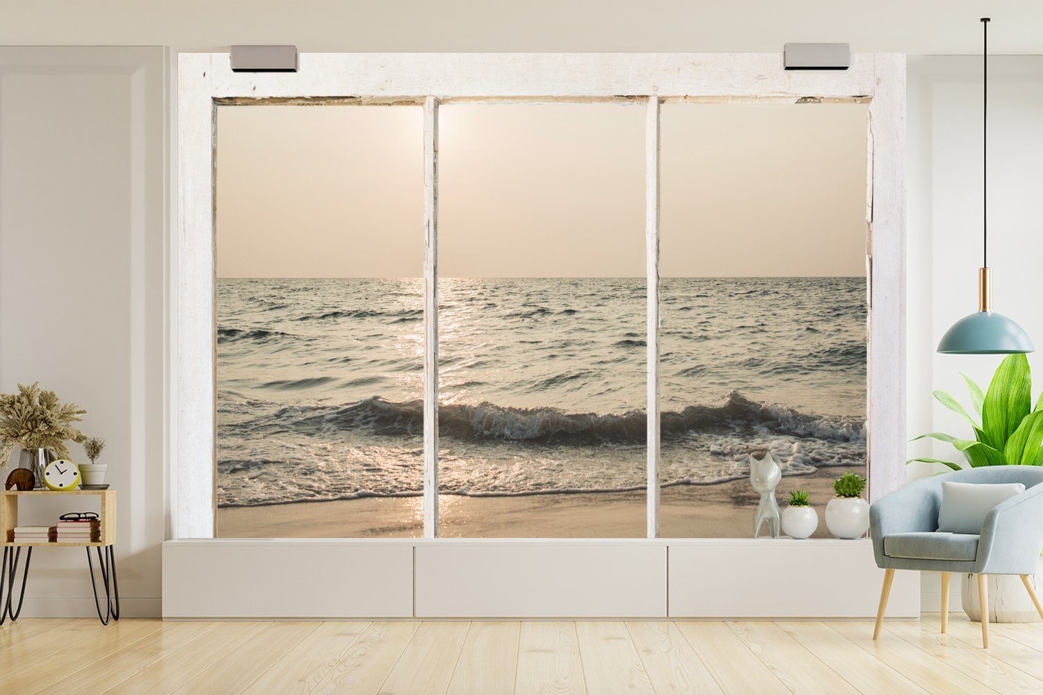 Aussicht Strand (6 Wohnzimmer, Schlafzimmer, Vinyl MuchoWow - - bedruckt, Meer, für Fototapete Kinderzimmer, Wallpaper St), Tapete Matt,